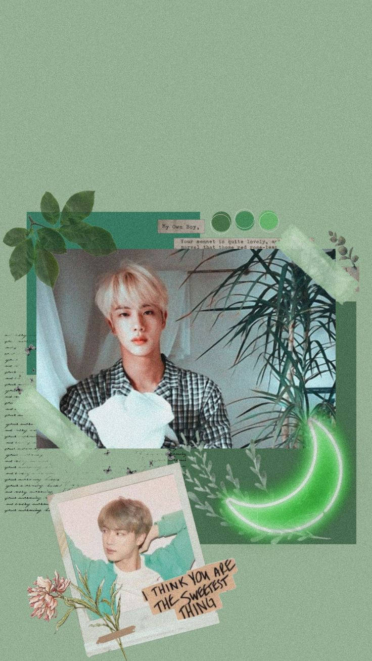 Jin wa BTS Aesthetic Kijani Picha ya Ukuta