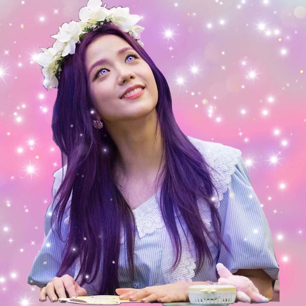 Jisoo Blackpink Macho ya Zambarau na Nywele za Zambarau Picha ya Ukuta