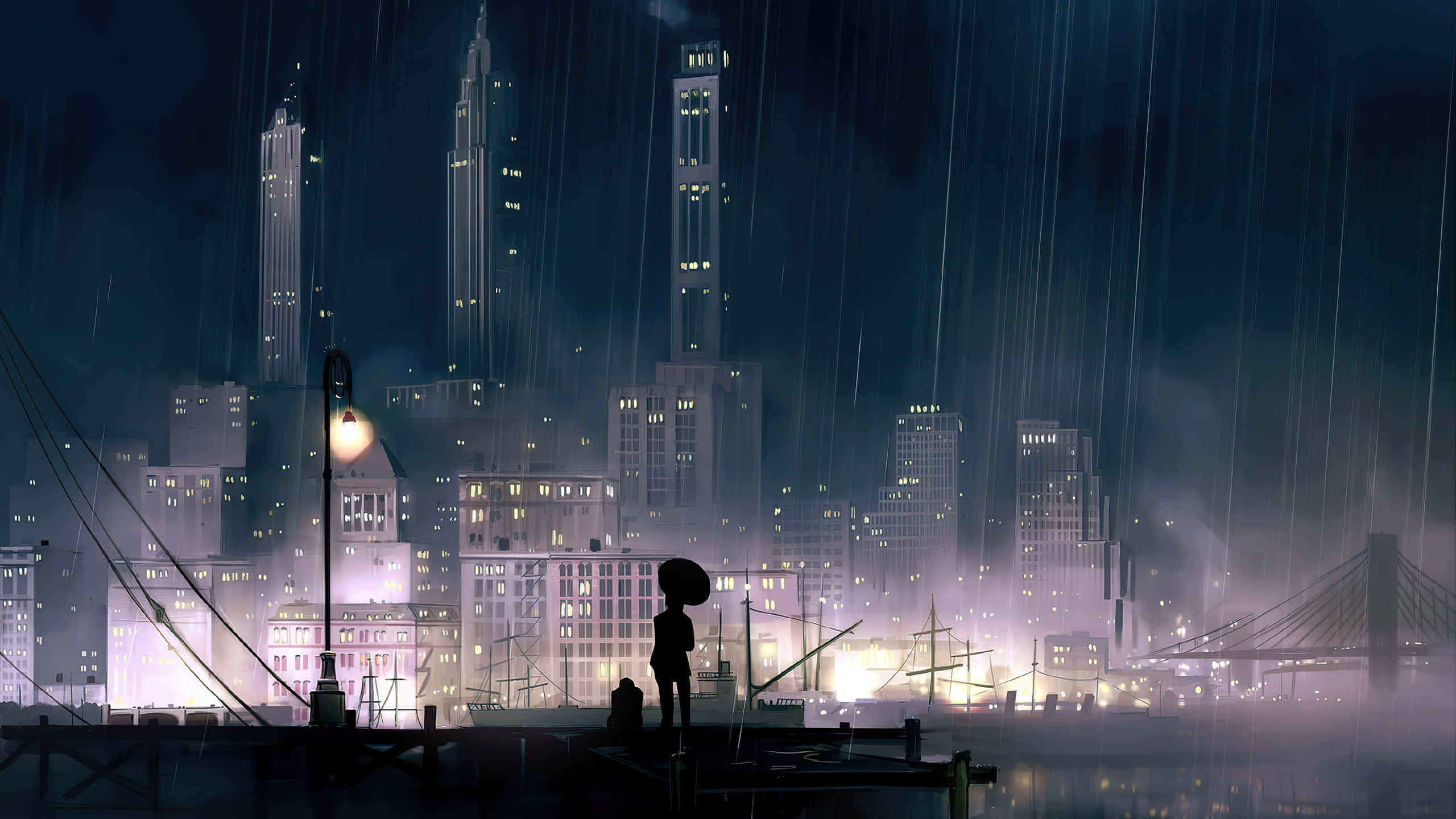 Jitumbukie katika uzuri wa Anime City! Picha ya Ukuta