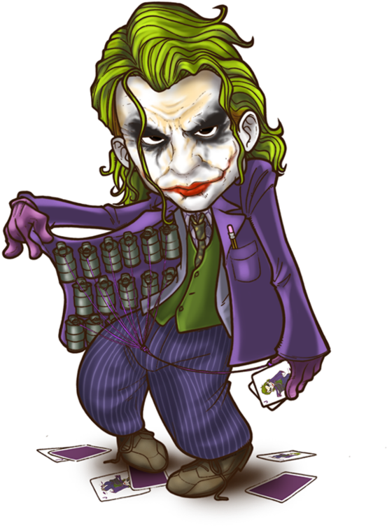 Joker_ Chibi_ akiwa na_Kadi na_Mabomu Picha ya Ukuta