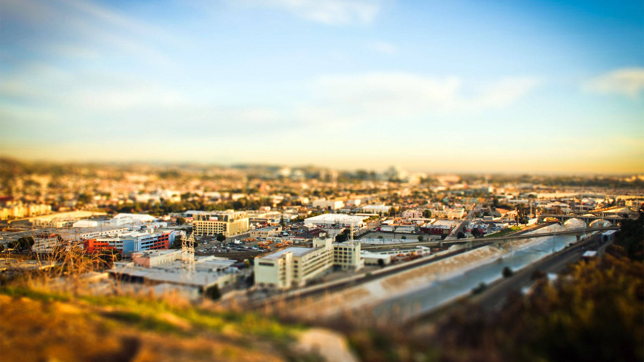 Jua la Los Angeles la Machweo kwa Mtindo wa Tilt-Shift Picha ya Ukuta