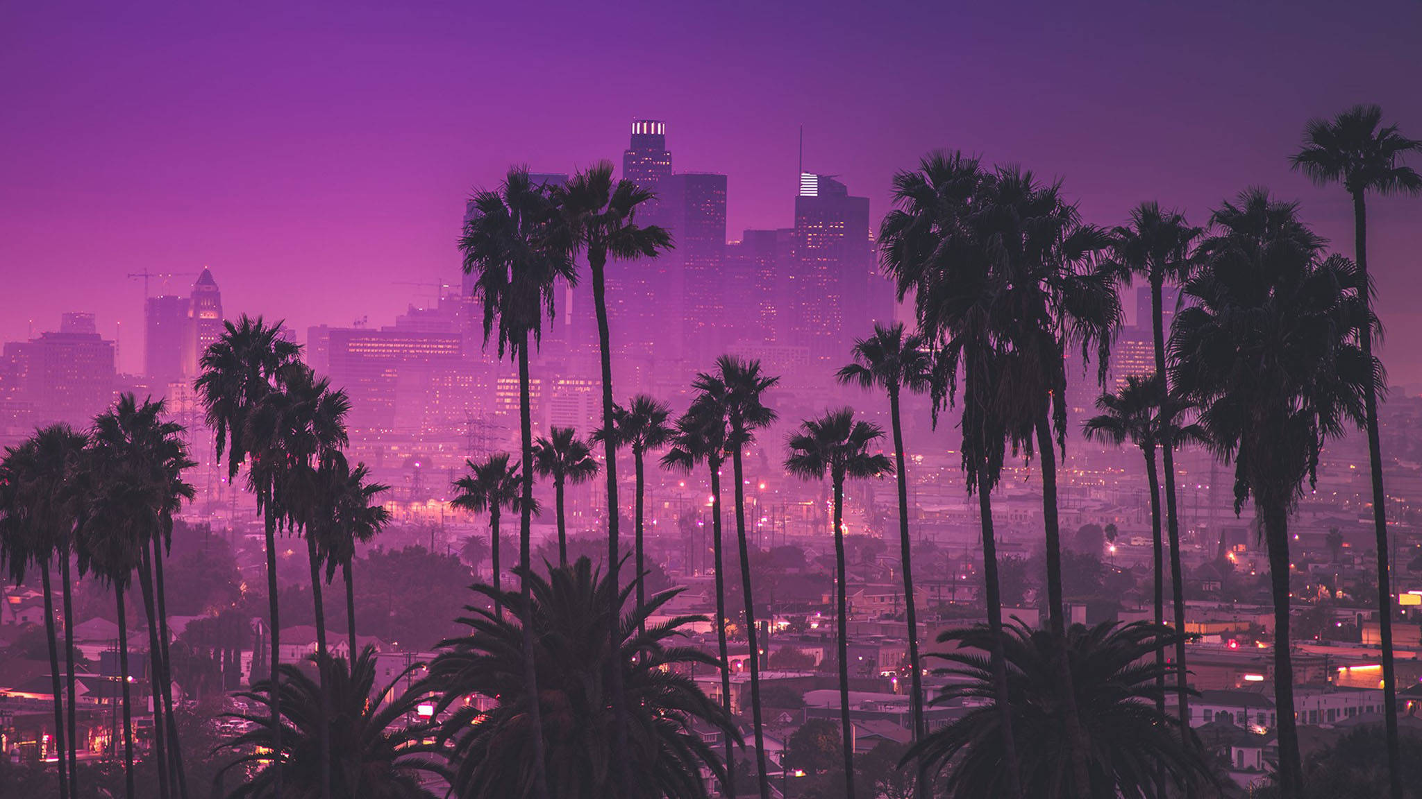 Jua la Machweo la Los Angeles la Rangi ya Zambarau Picha ya Ukuta