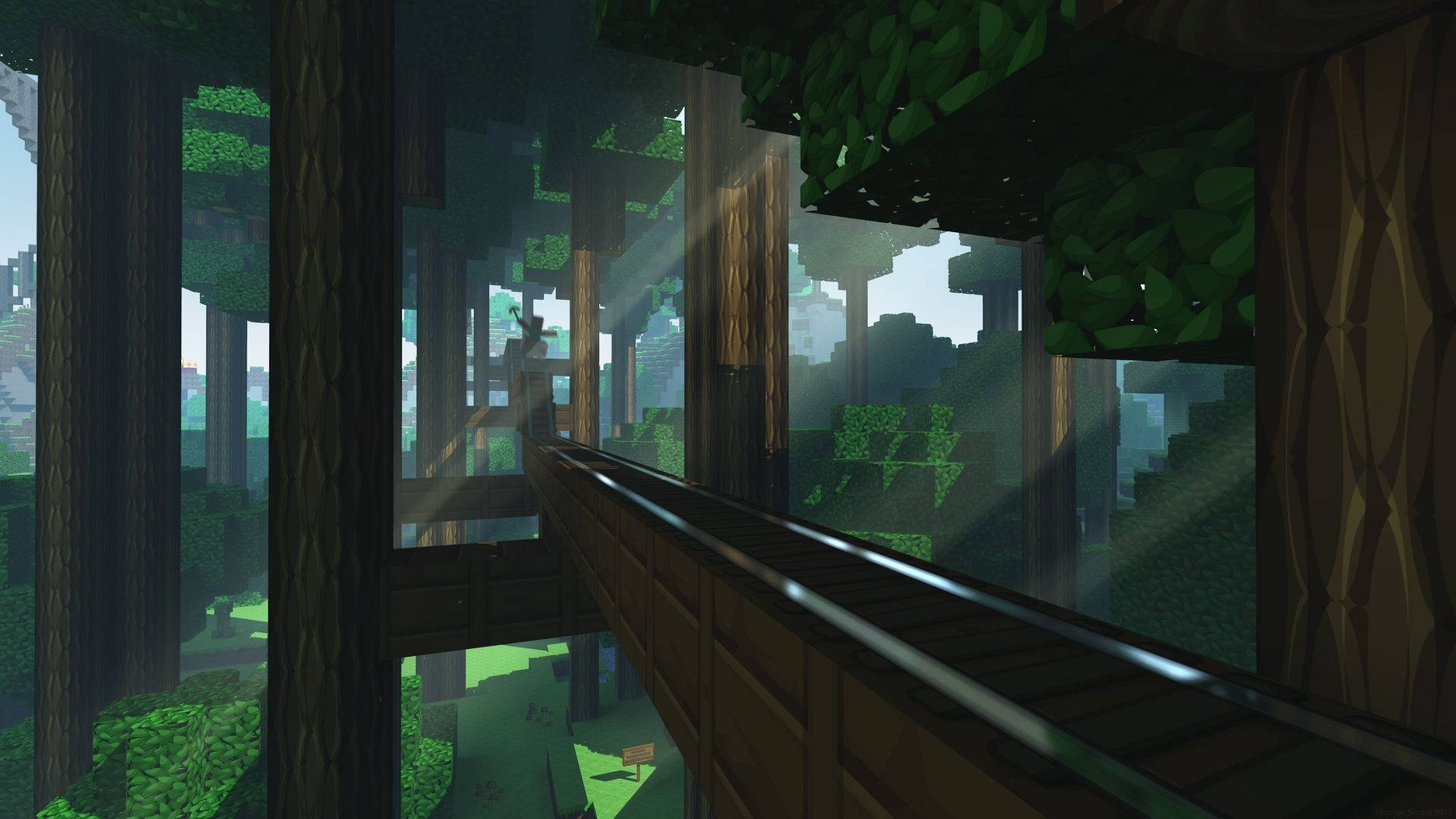 Jua Linawaka kwenye Msitu Mkubwa wa Minecraft Picha ya Ukuta