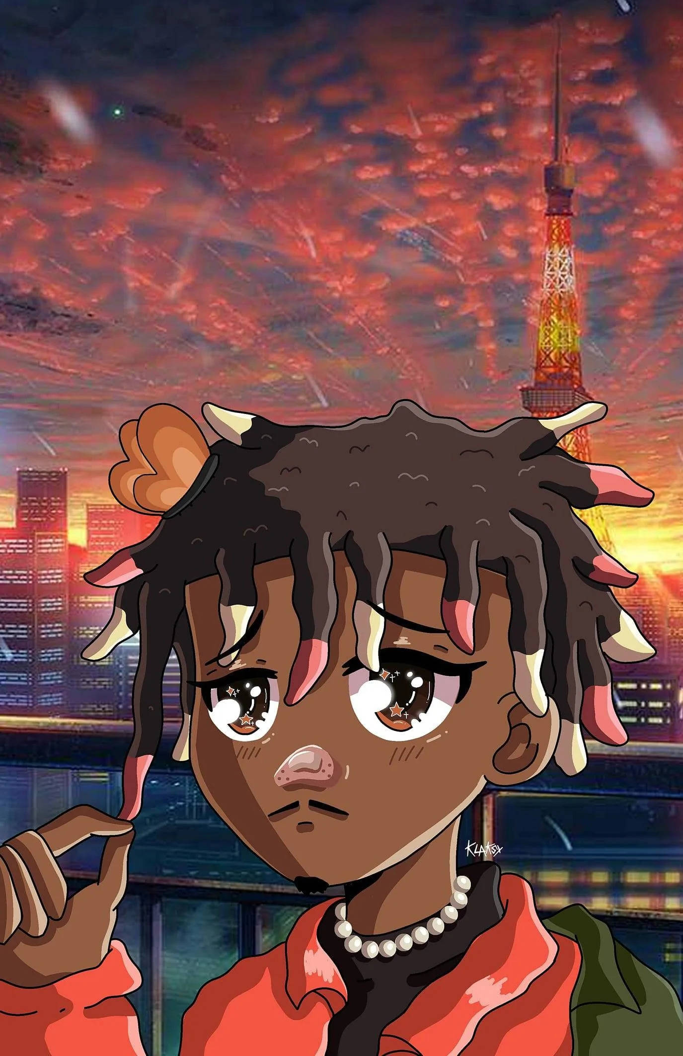 Juice Wrld Anime Pamoja na Anga la Machweo Picha ya Ukuta
