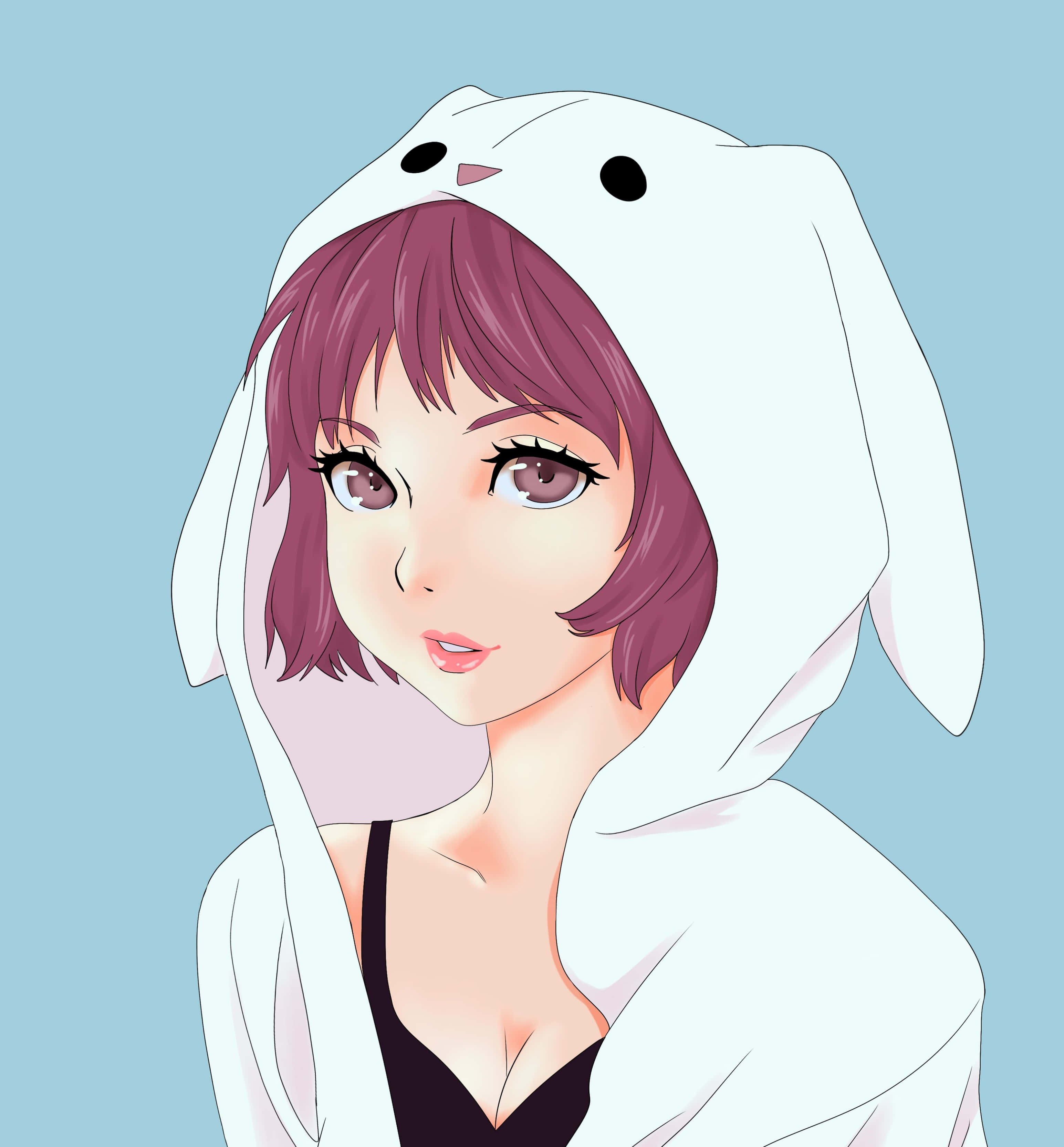 Kaa joto wakati wa baridi na hoodie hii maridadi ya msichana wa anime! Picha ya Ukuta