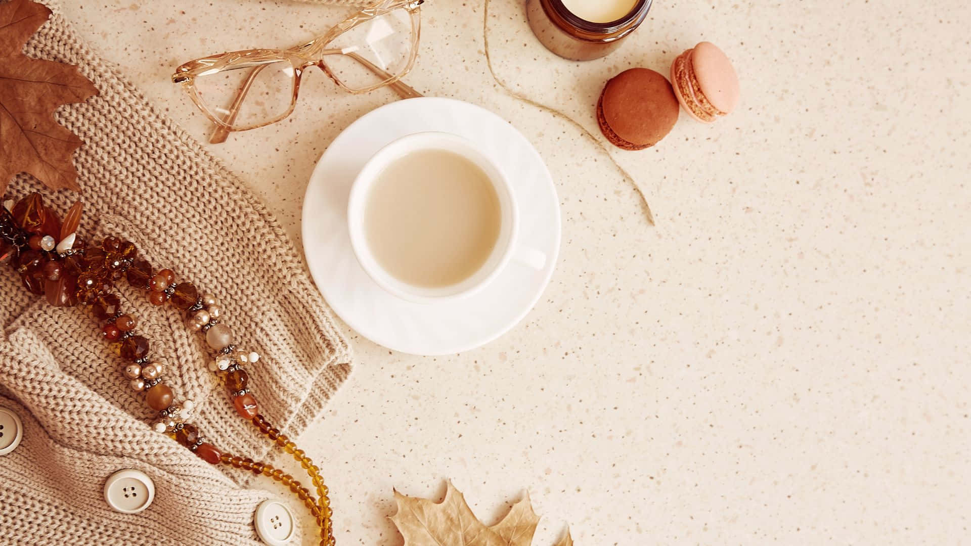 Kahawia Pasteli Aesthetic Autumn Coffee Cottagecore Picha ya Ukuta