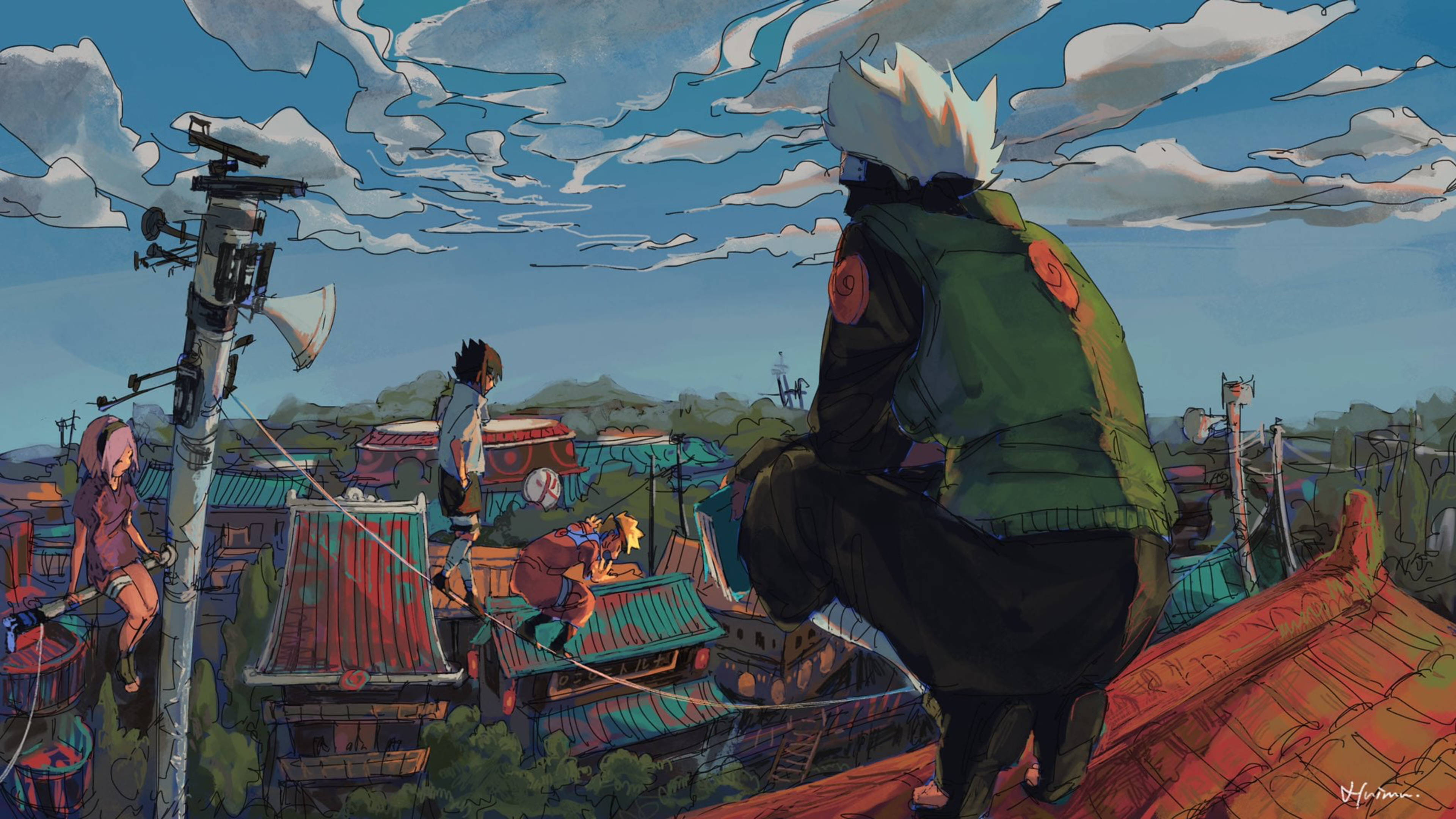 Kakashi 4K Juu Ya Paa Picha ya Ukuta