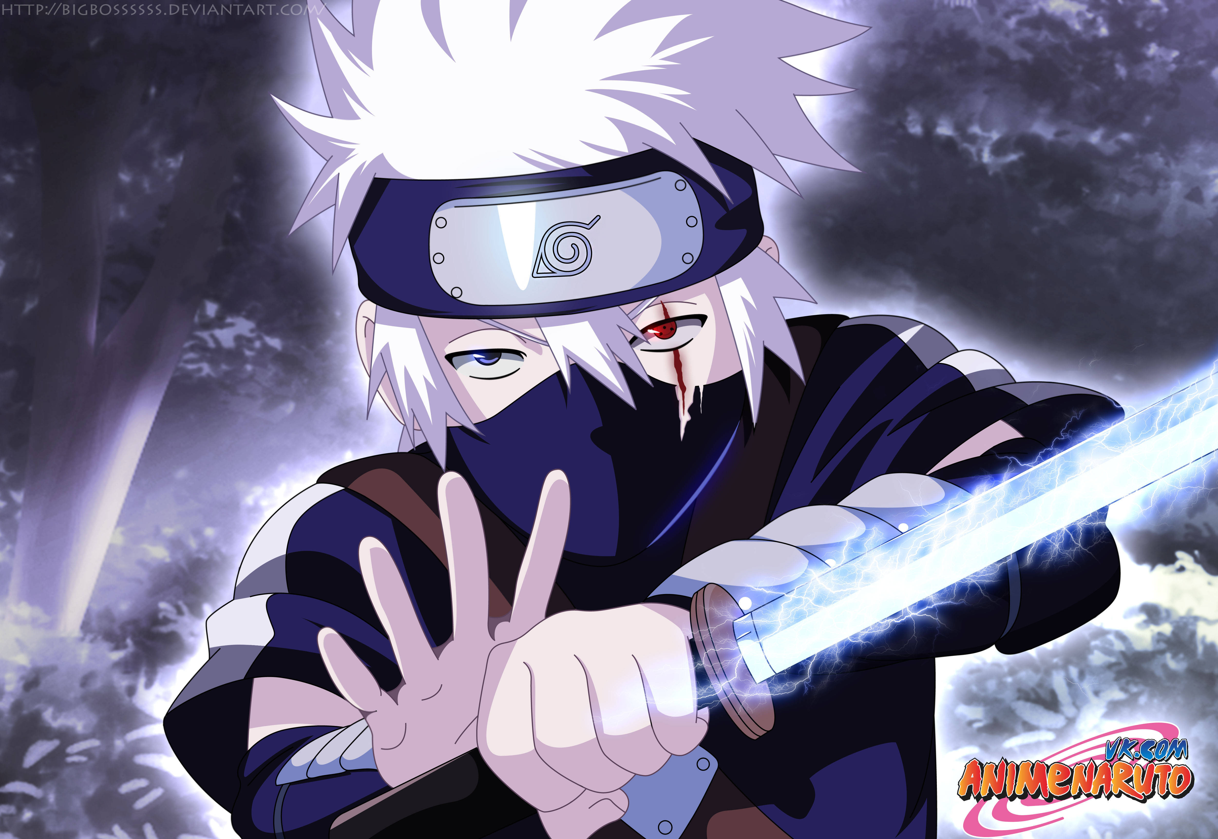Kakashi 4K Mwanga Mweupe wa Chakra Sabre Picha ya Ukuta