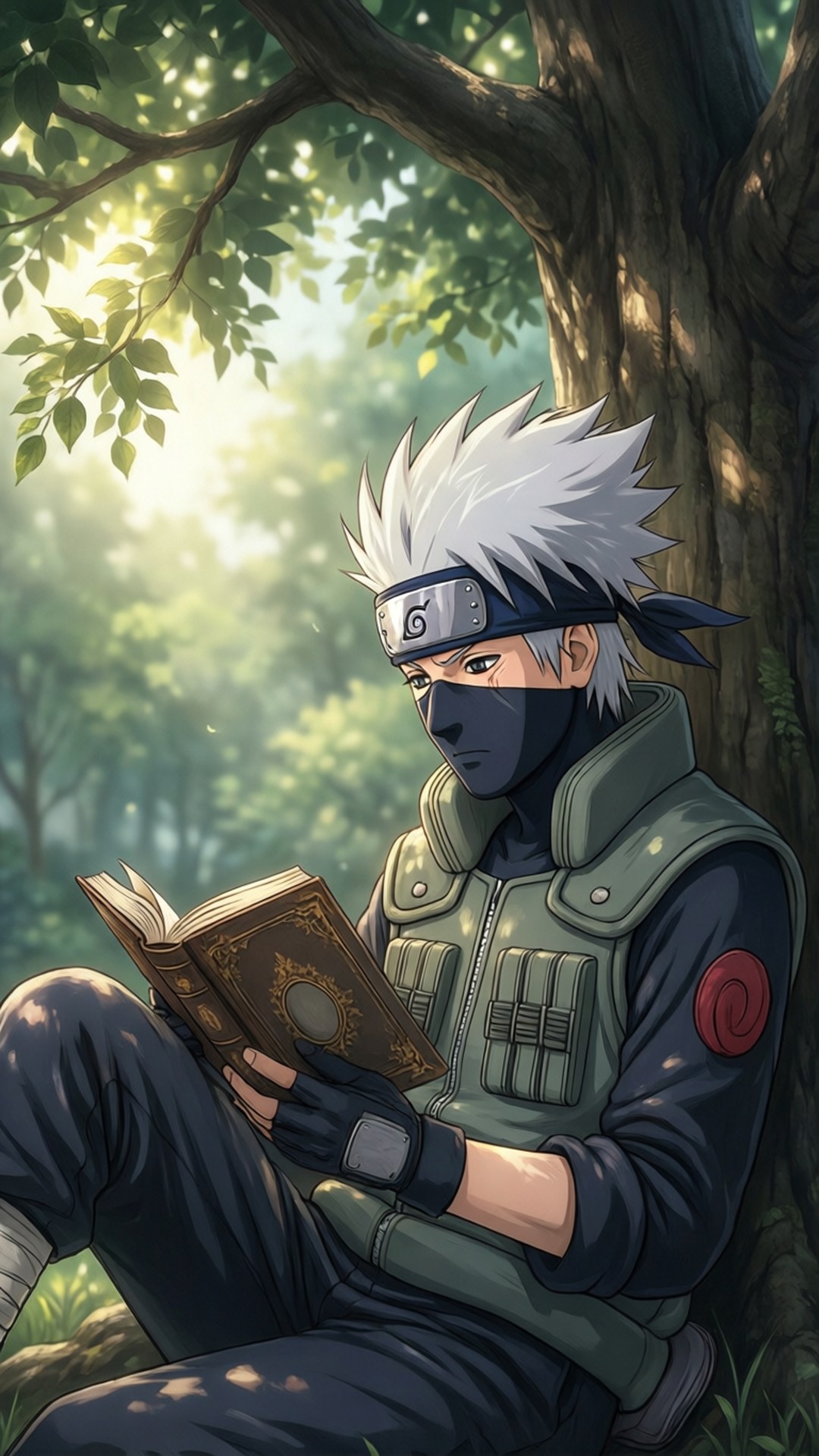 Kakashi Akisoma Chini ya Mti Picha ya Ukuta