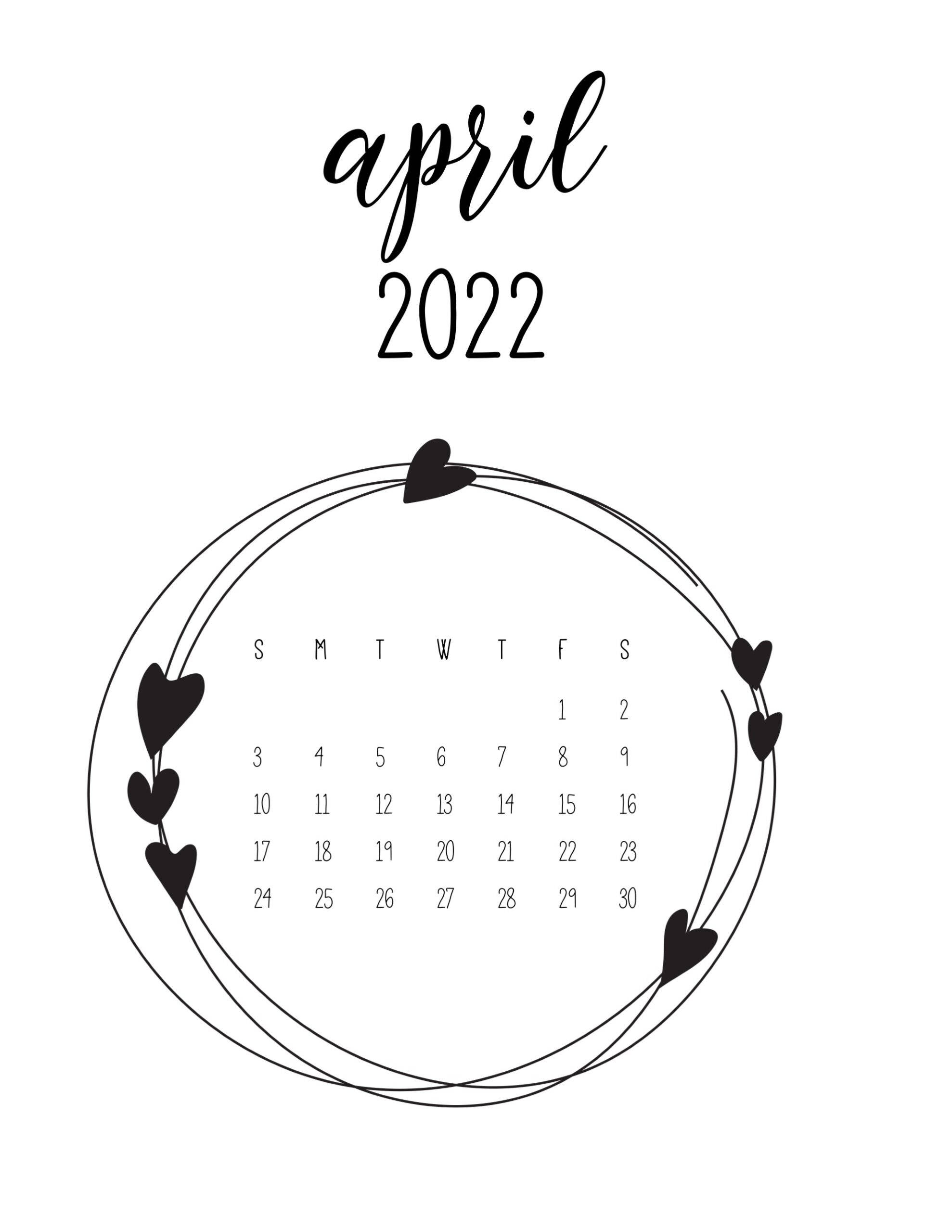 Kalenda Nyeusi na Nyeupe ya Aprili 2022 Picha ya Ukuta