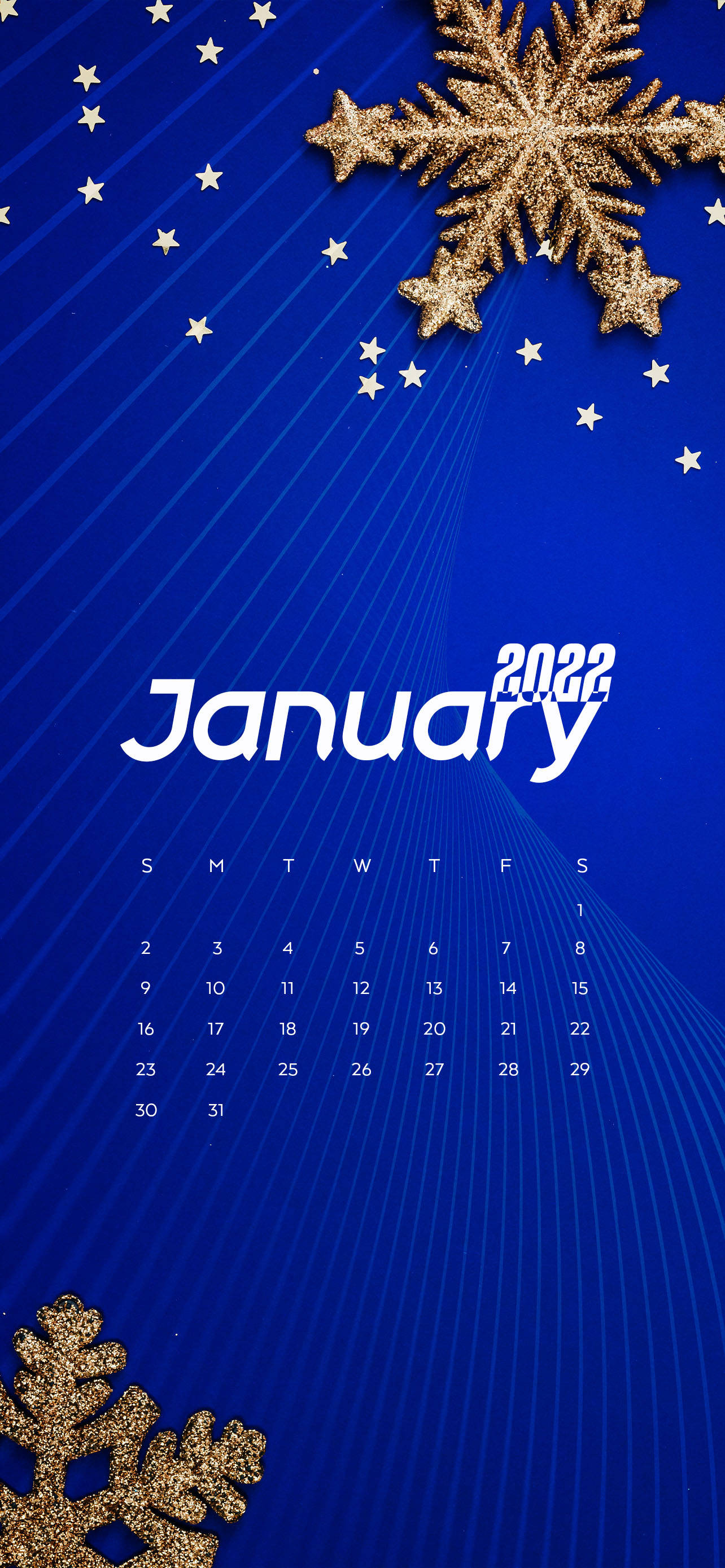 Kalenda ya Bluu Januari 2022 na Mifululizi wa Theluji Picha ya Ukuta
