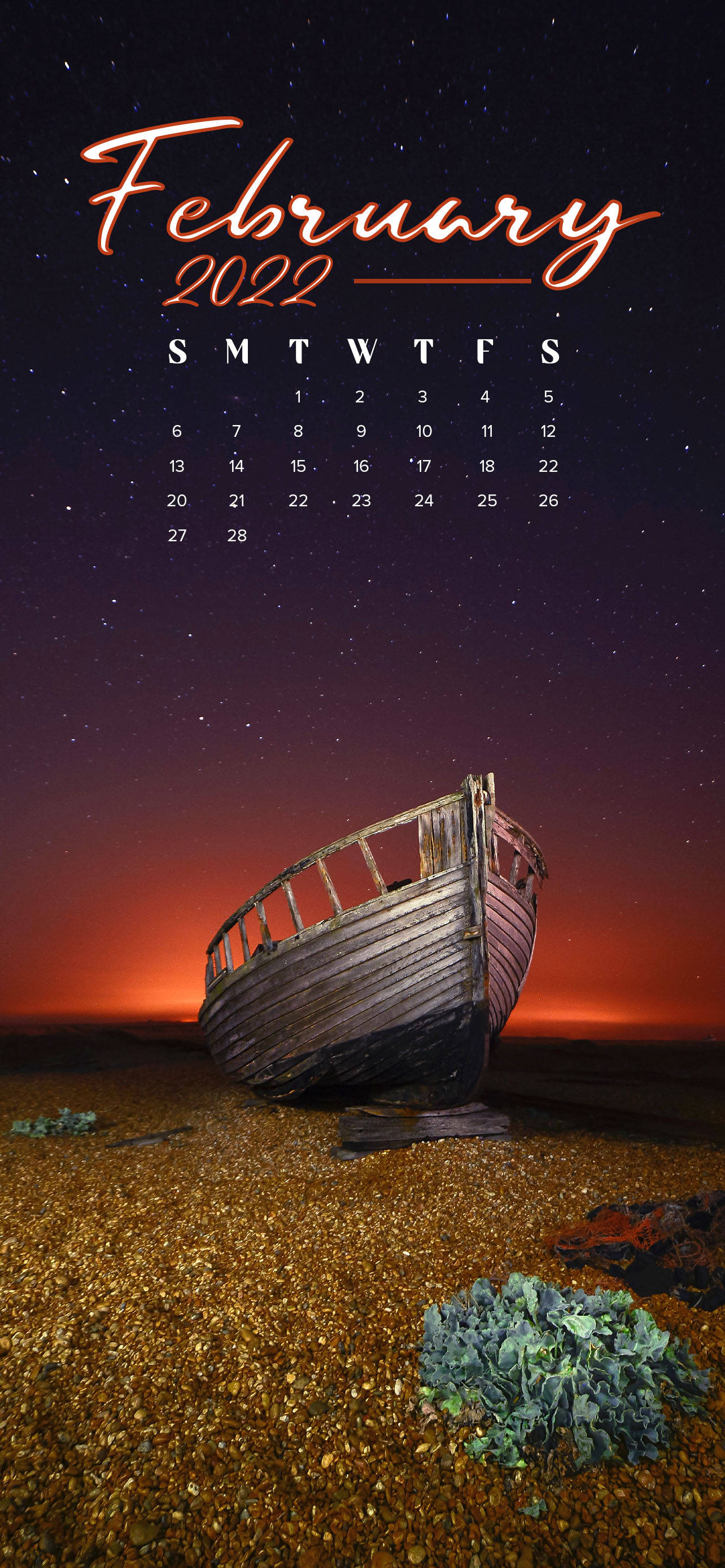 Kalenda ya Februari 2022 Katika Pwani ya Bahari Picha ya Ukuta