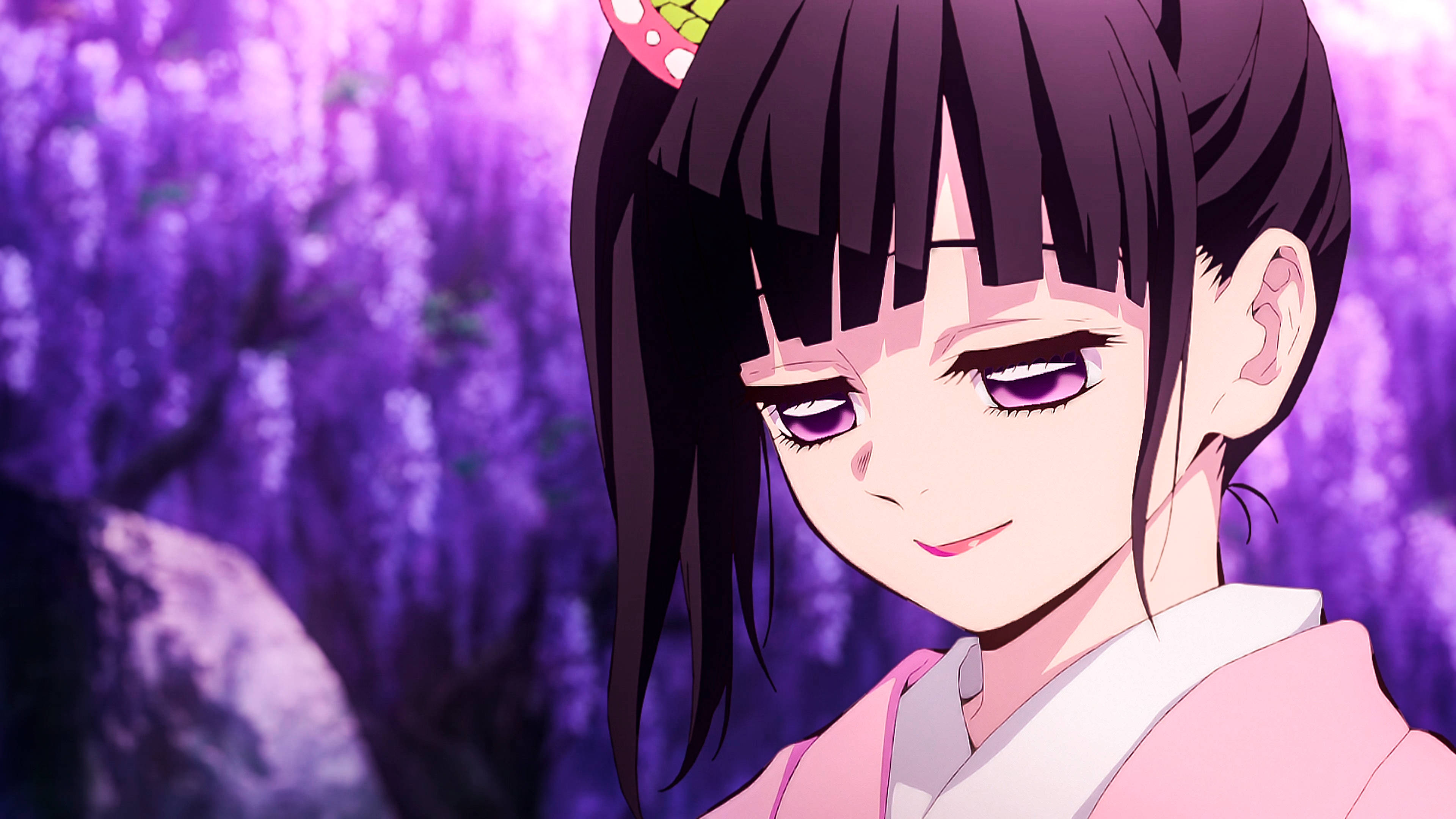 Kanao ya Demon Slayer 4K chini ya Miti ya Wisteria Picha ya Ukuta