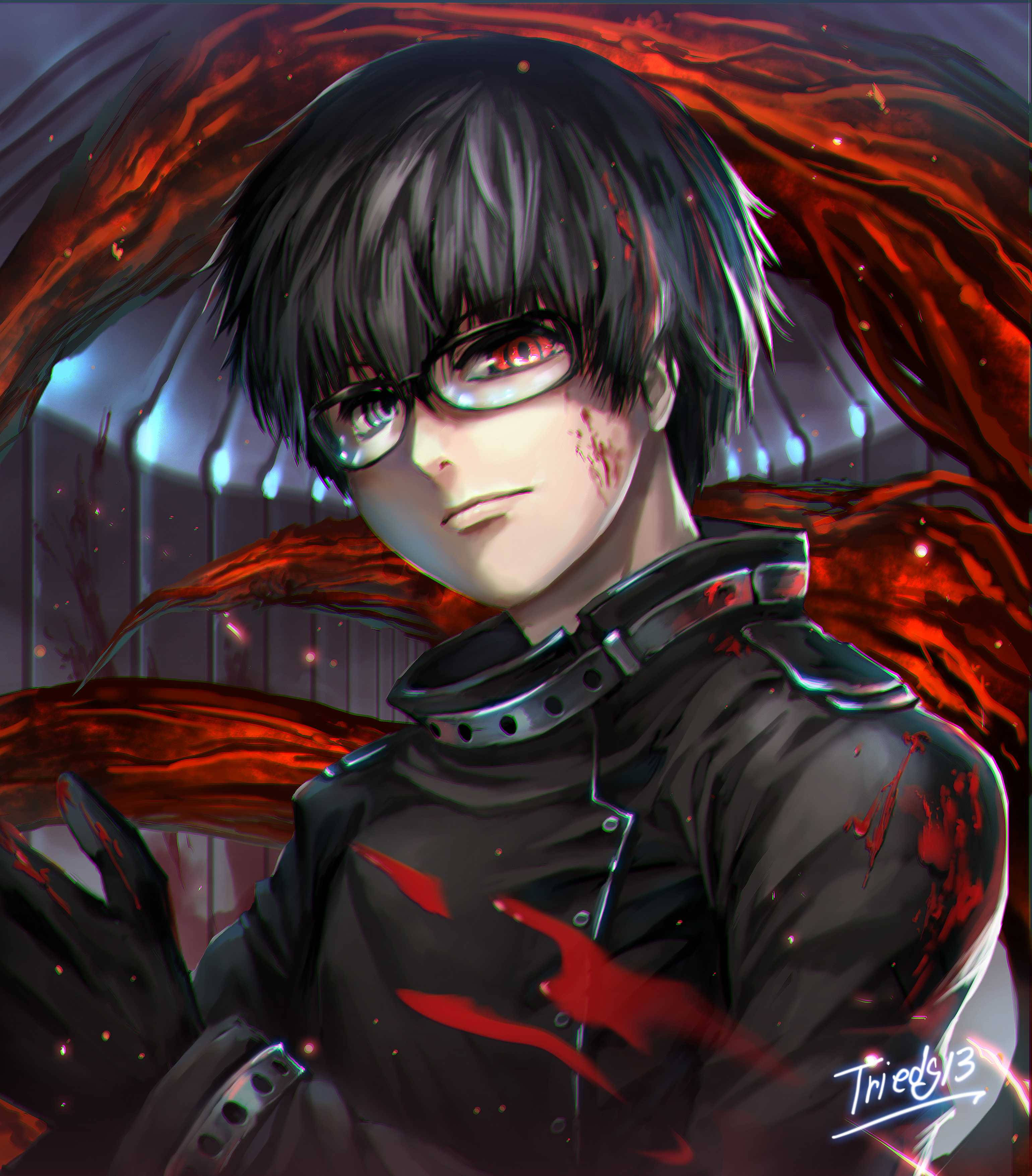 Kaneki Ken katika Jacket Nyeusi ya Kifahari Picha ya Ukuta