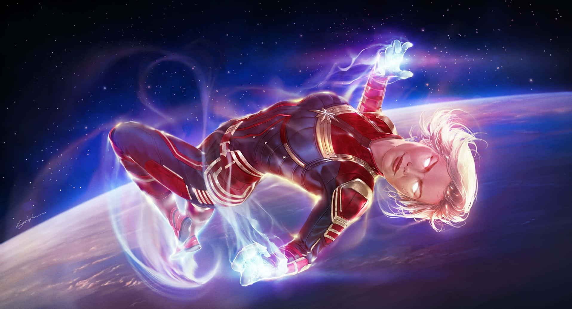 Kapteni Marvel Carol Danvers Katika Mazingira ya Nje ya Dunia Picha ya Ukuta