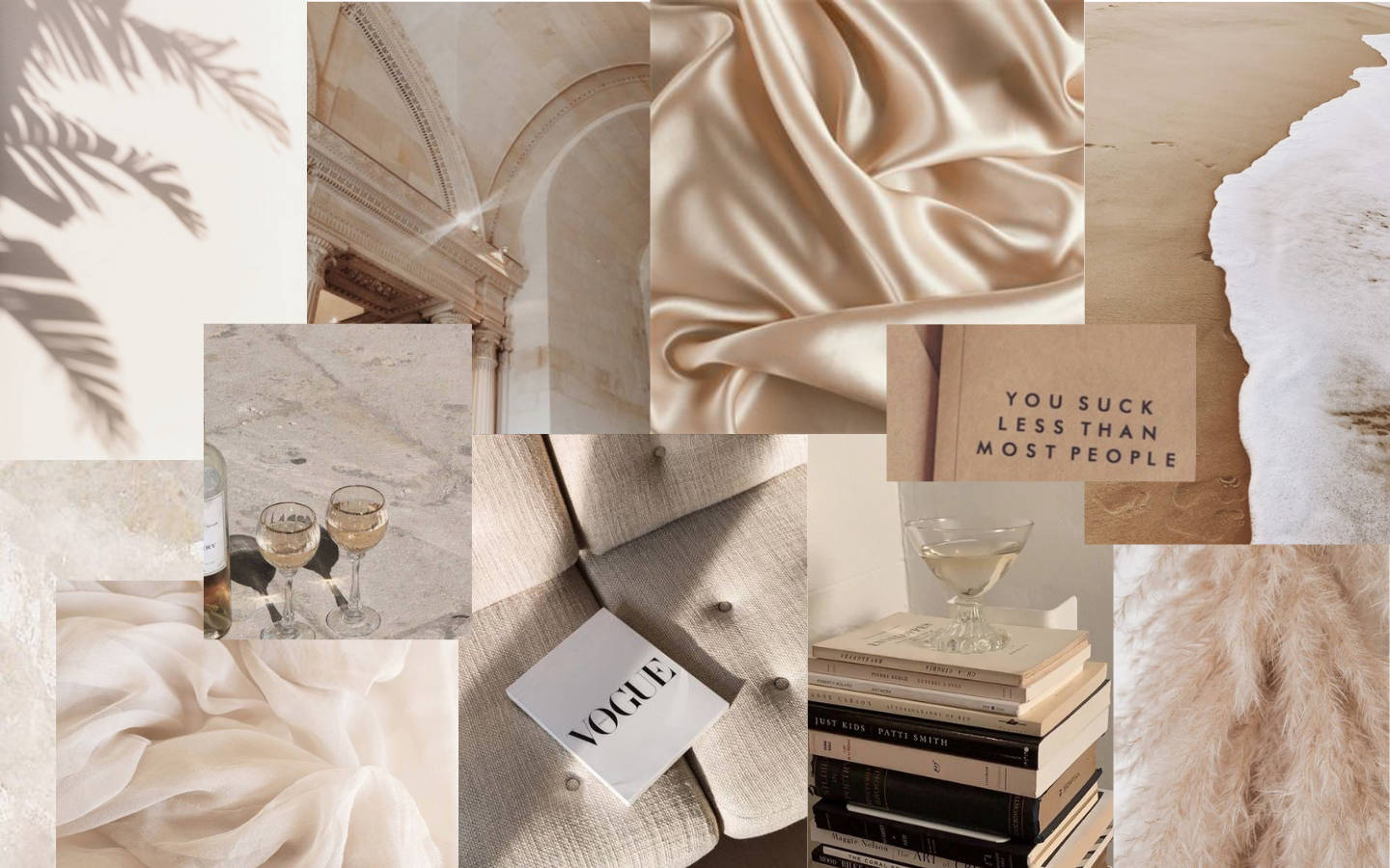 Karatasi na Vitabu Kolagi ya Beige Aesthetic Desktop Picha ya Ukuta