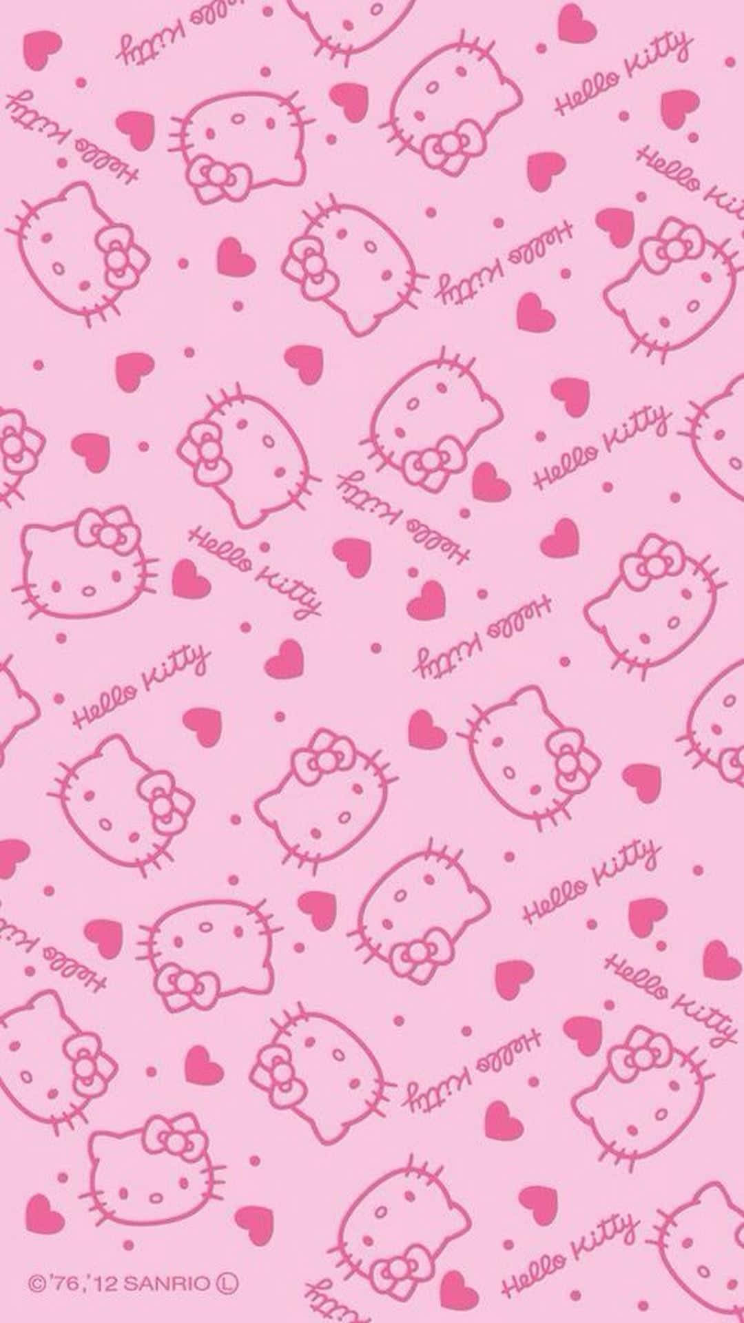 Karatasi ya Ukuta yenye Picha za Hello Kitty za Rangi ya Waridi na Mioyo Picha ya Ukuta