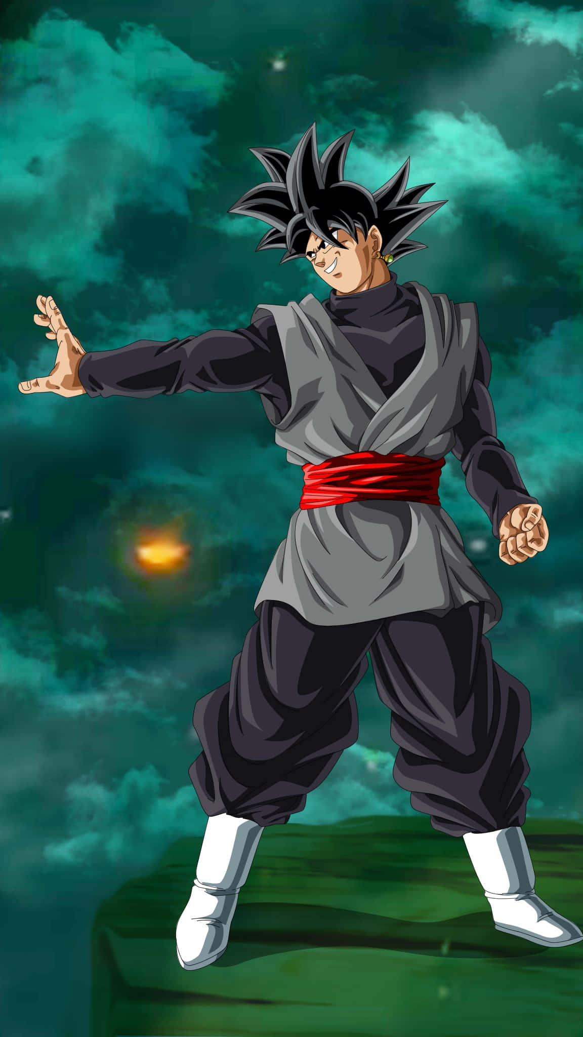 Katika mawazo mazito na tayari kwa ajili ya vita, Goku Black anatazama mbele. Picha ya Ukuta