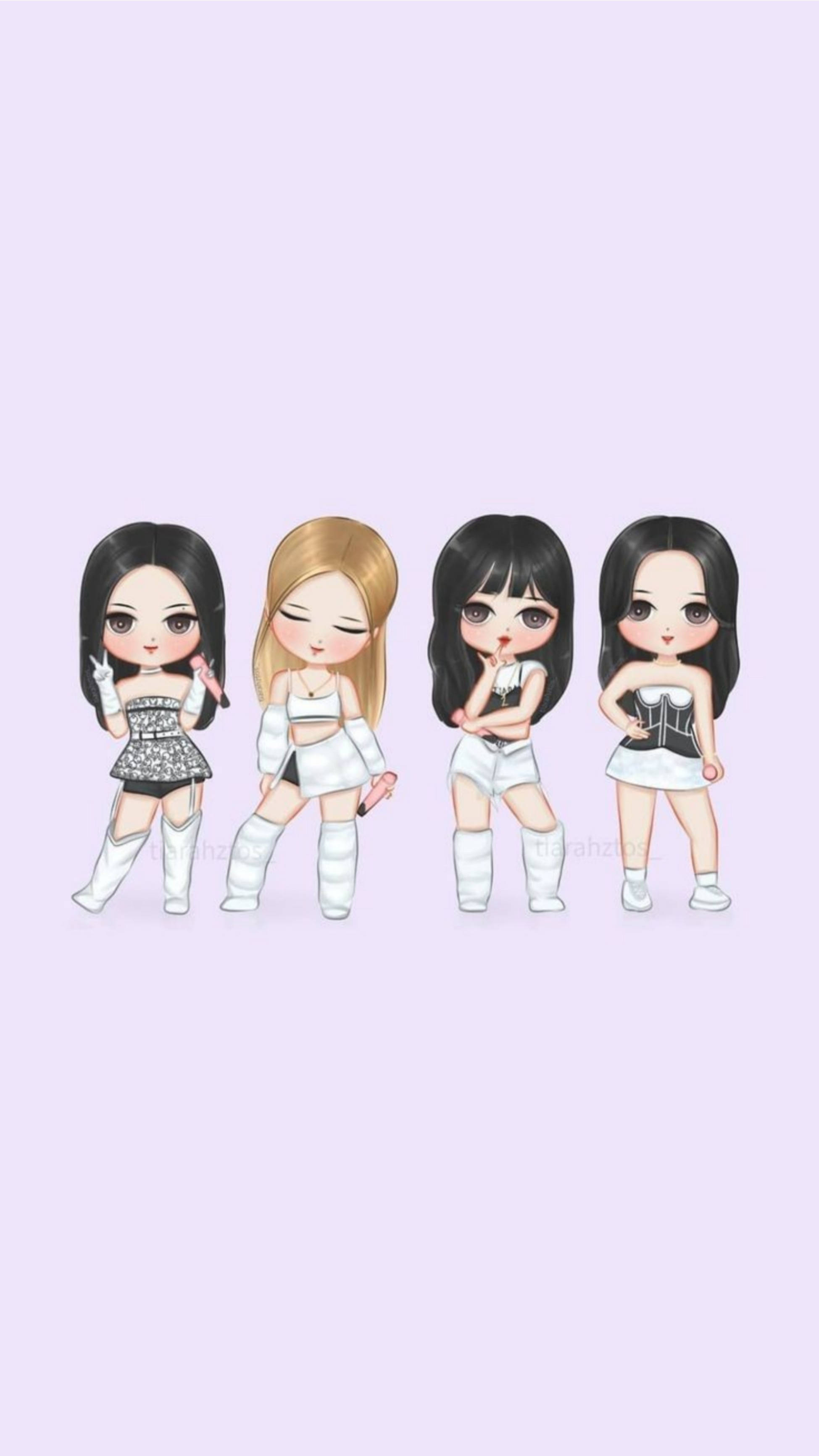 Katuni ya Blackpink wakiwa na Nguo Nyeupe Picha ya Ukuta