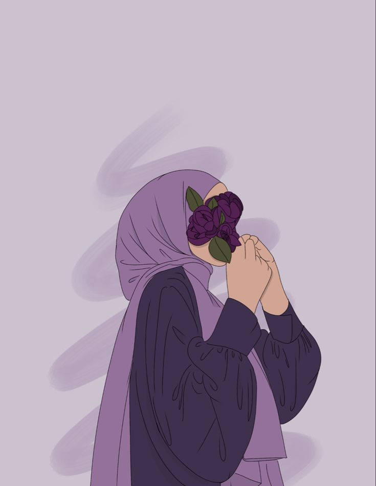 Katuni ya Hijab ya Zambarau Picha ya Ukuta