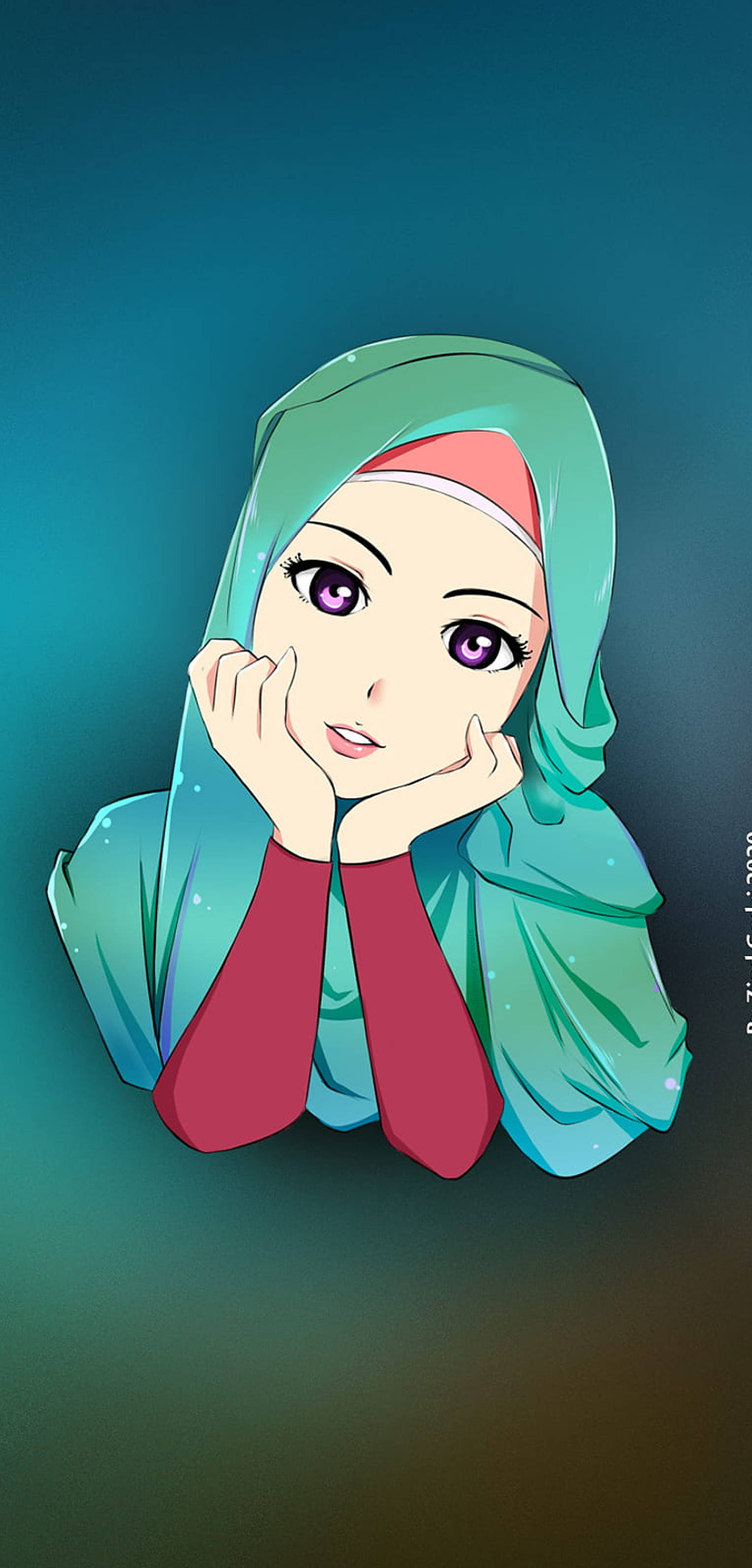 Katuni ya Hijab ya Kijani Picha ya Ukuta