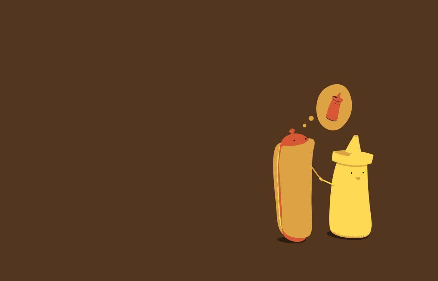 katuni ya hot dog na chupa ya ketchup Picha ya Ukuta