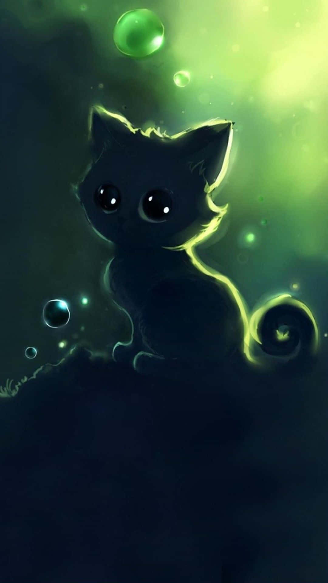 Kawaii Anime Cat Silhouette Picha ya Ukuta