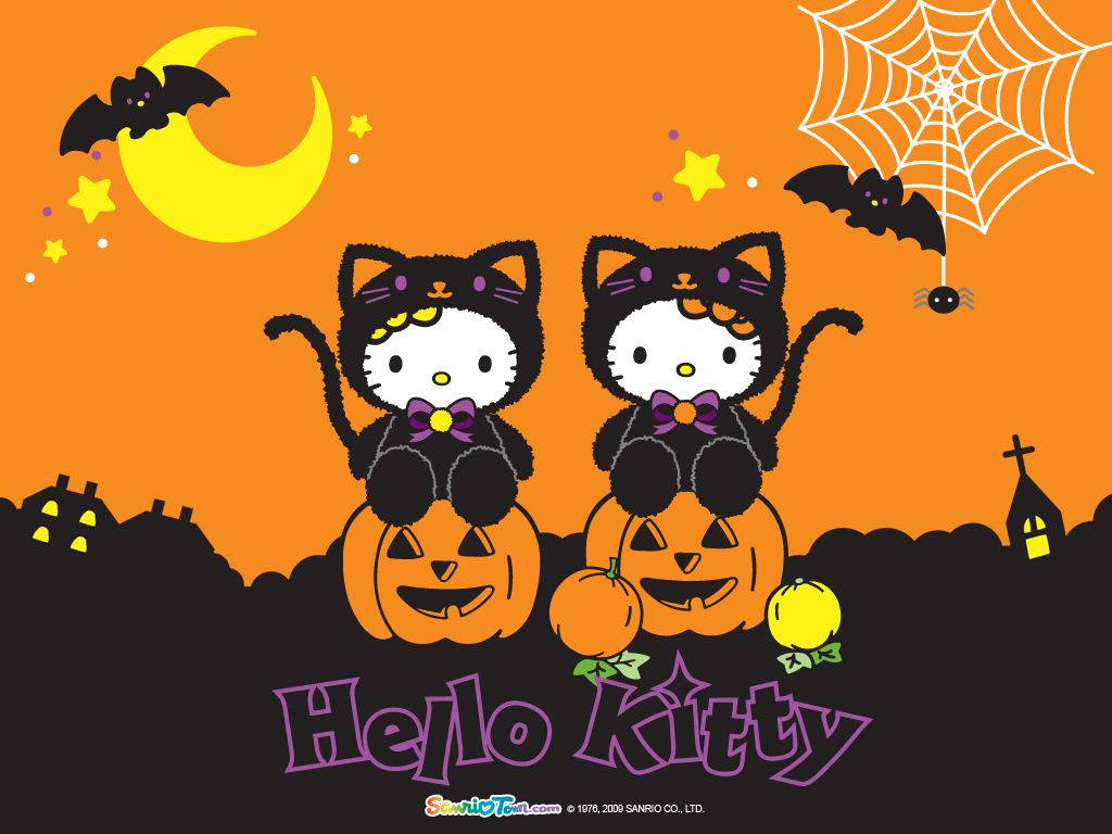 Kawaii Halloween Hello Kitty Wawili Picha ya Ukuta