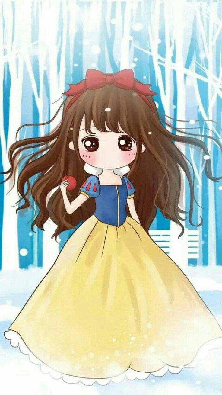 Kawaii Mrembo wa Theluji Nyeupe Picha ya Ukuta