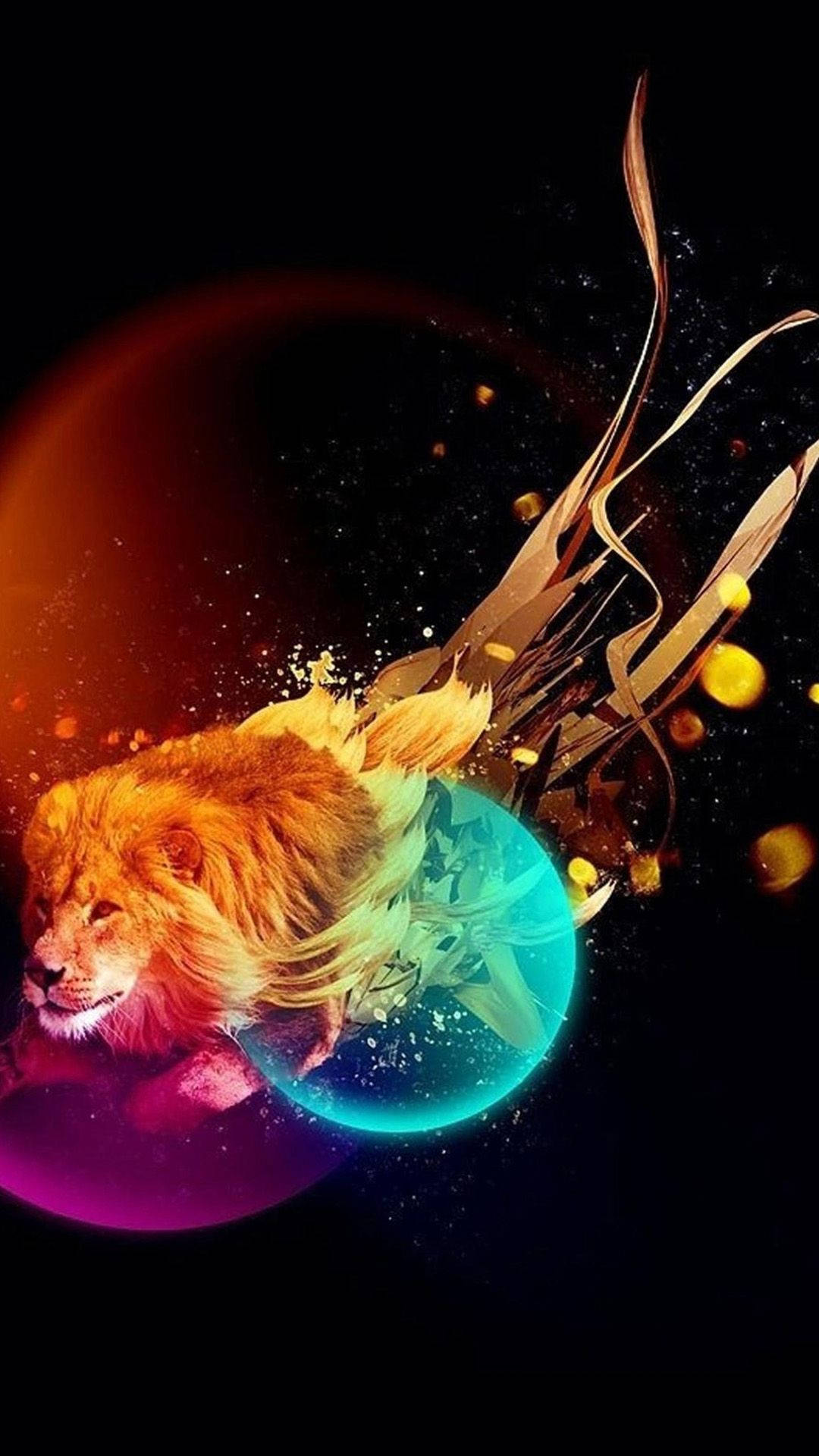 Kazi ya Sanaa ya Simba na Galaksi Picha ya Ukuta