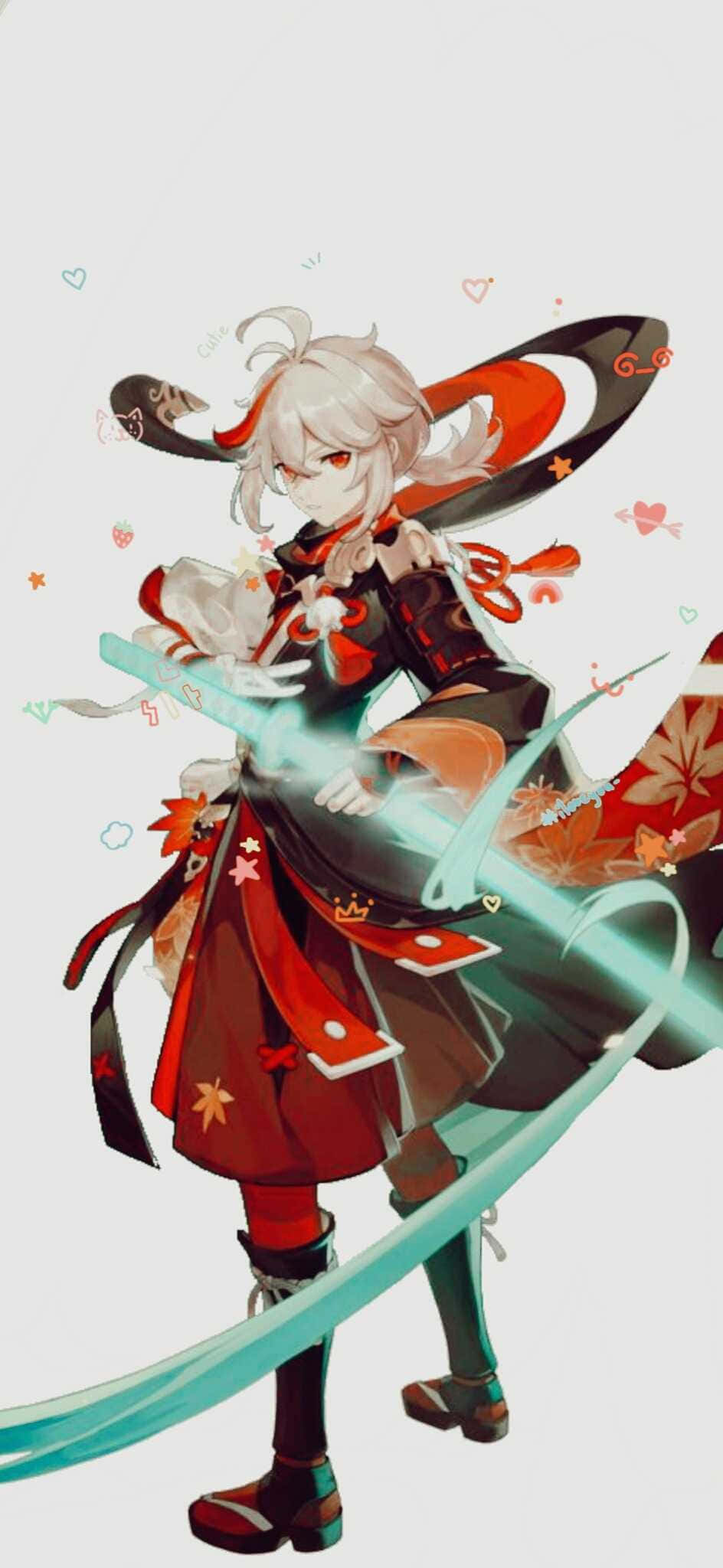 Kazuha Glowing Light Green Sword Picha ya Ukuta