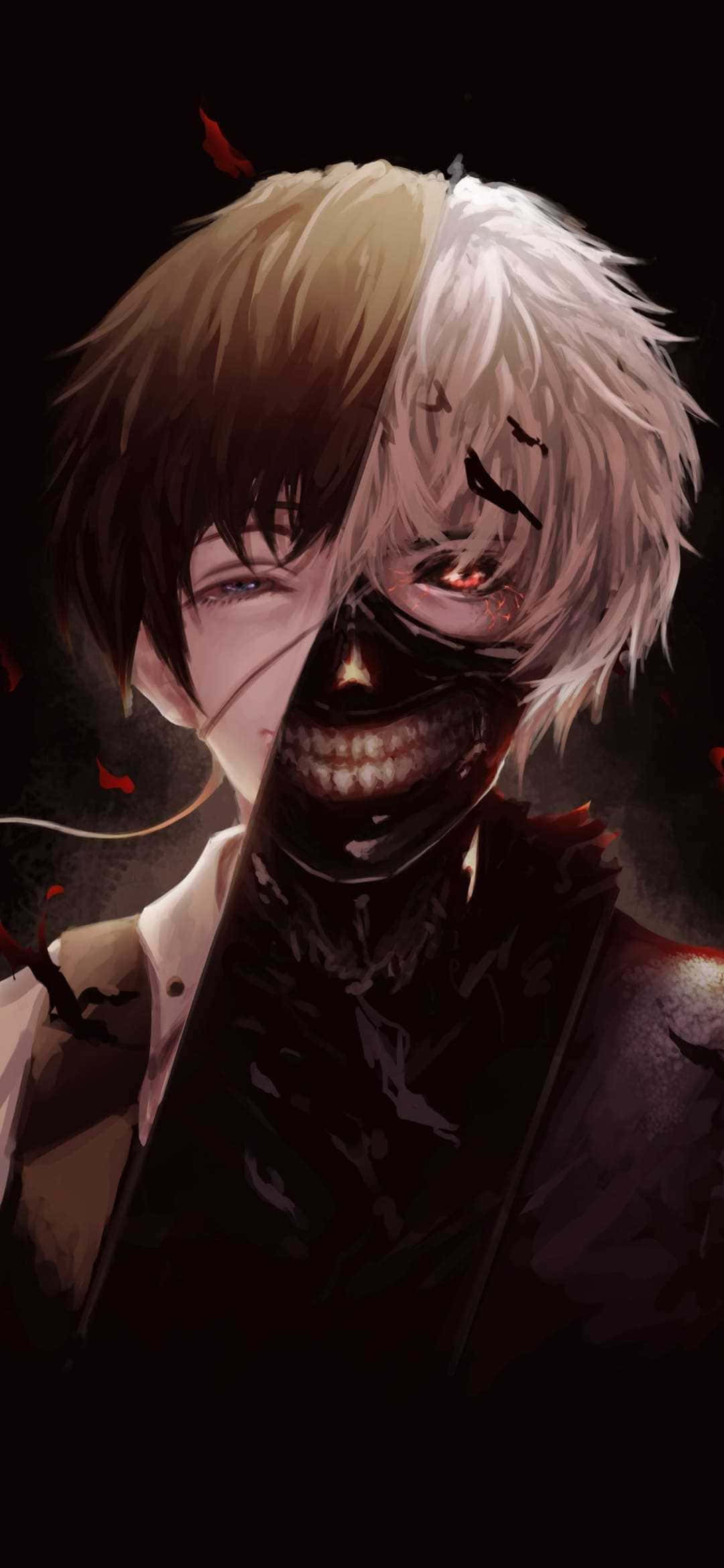 Ken Kaneki mwenye kusikitisha anasimama katikati ya giza Picha ya Ukuta