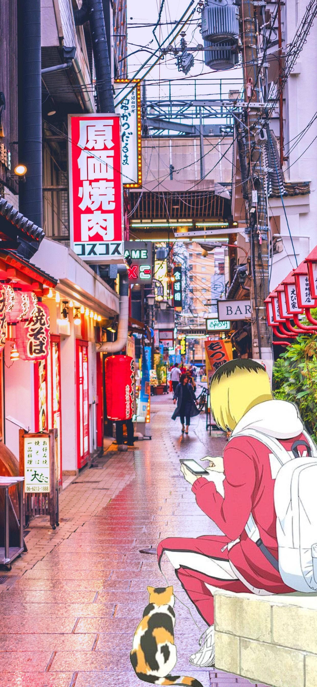 Kenma Kozume exploring a vibrant market alley Picha ya Ukuta