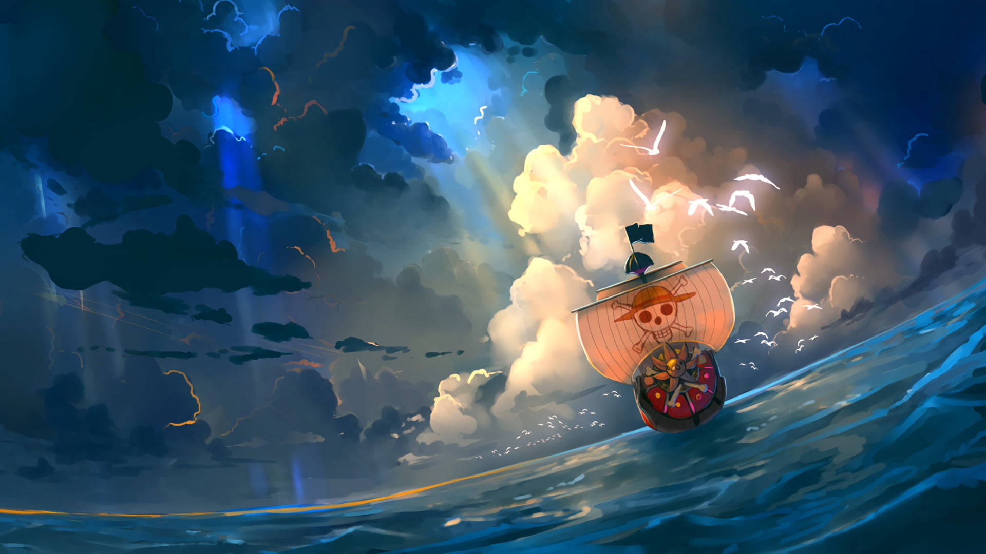 Kibao cha Kufurahisha cha Thousand Sunny One Piece Picha ya Ukuta