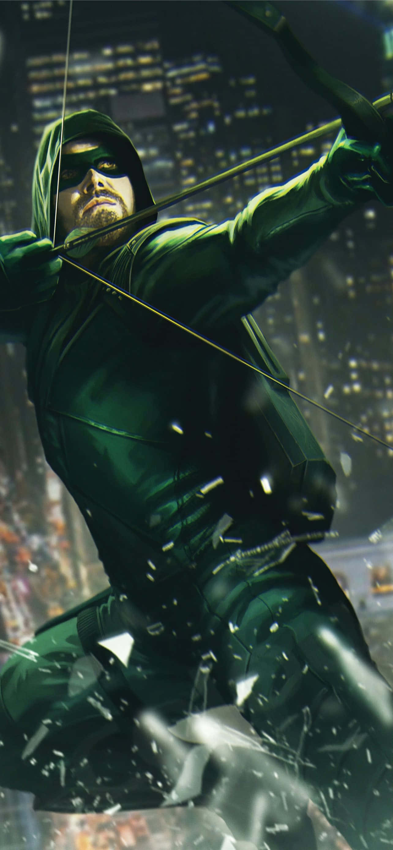 Kichwa: Hatua ya Intense ya Green Arrow kwenye iPhone Picha ya Ukuta
