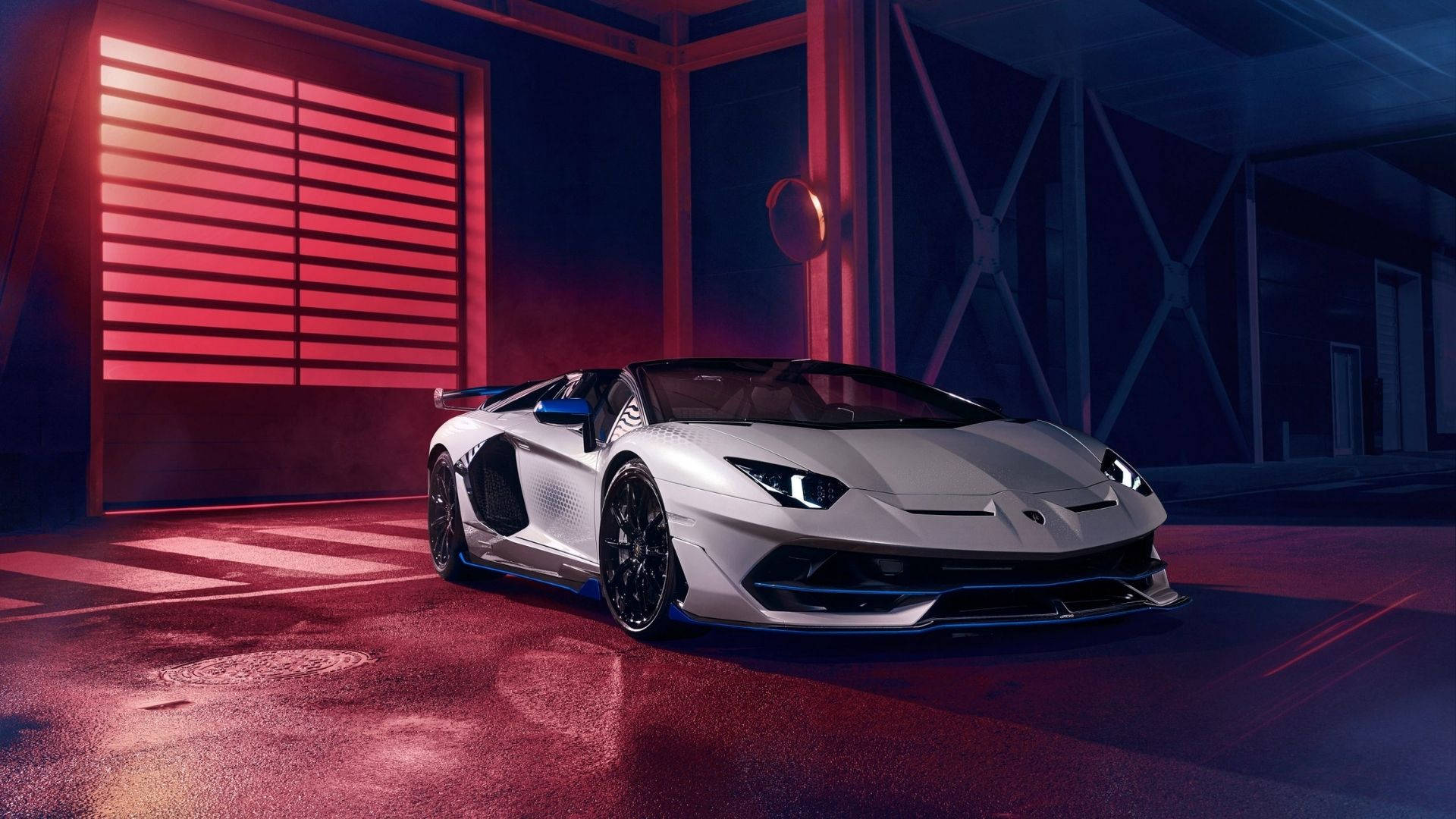 Kichwa: Lamborghini Aventador SVJ Xago ya kuvutia katika rangi ya bluu usiku Picha ya Ukuta