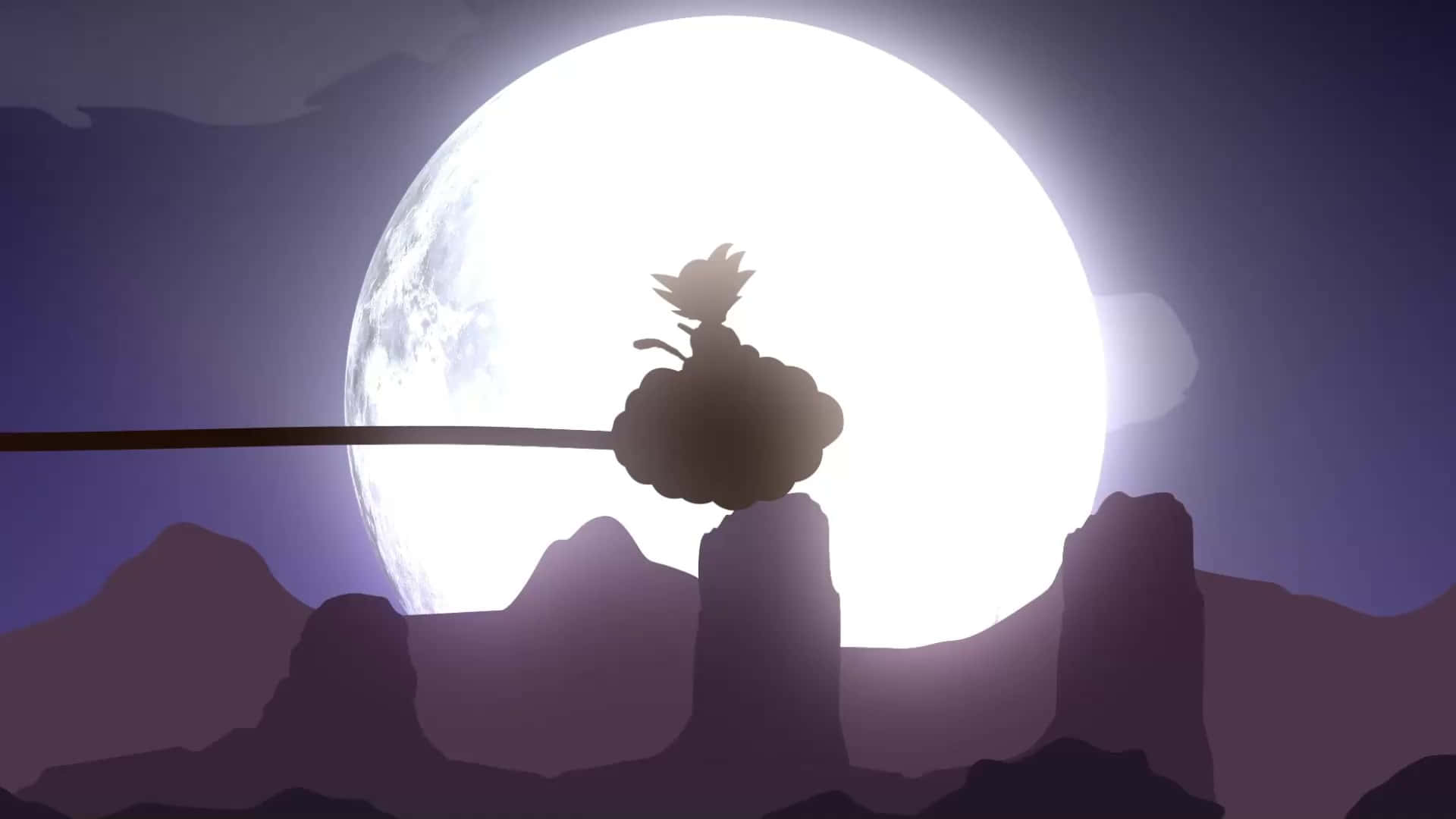 Kid Goku Juu ya Wingu Karibu na Mwezi Silhouette Picha ya Ukuta