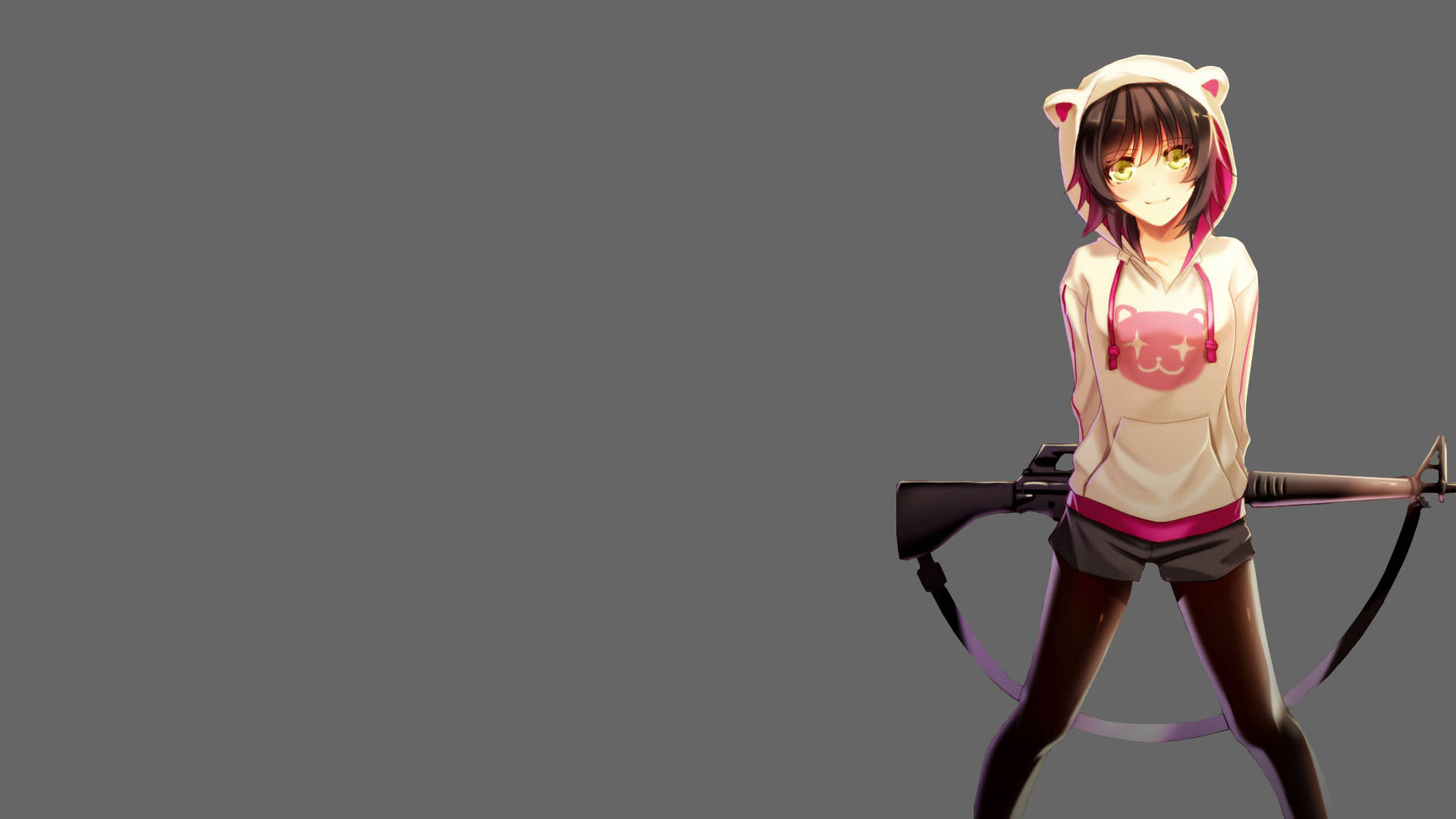 Kifaranga wa Kike wa Anime Akiwa na Hoodie Picha ya Ukuta