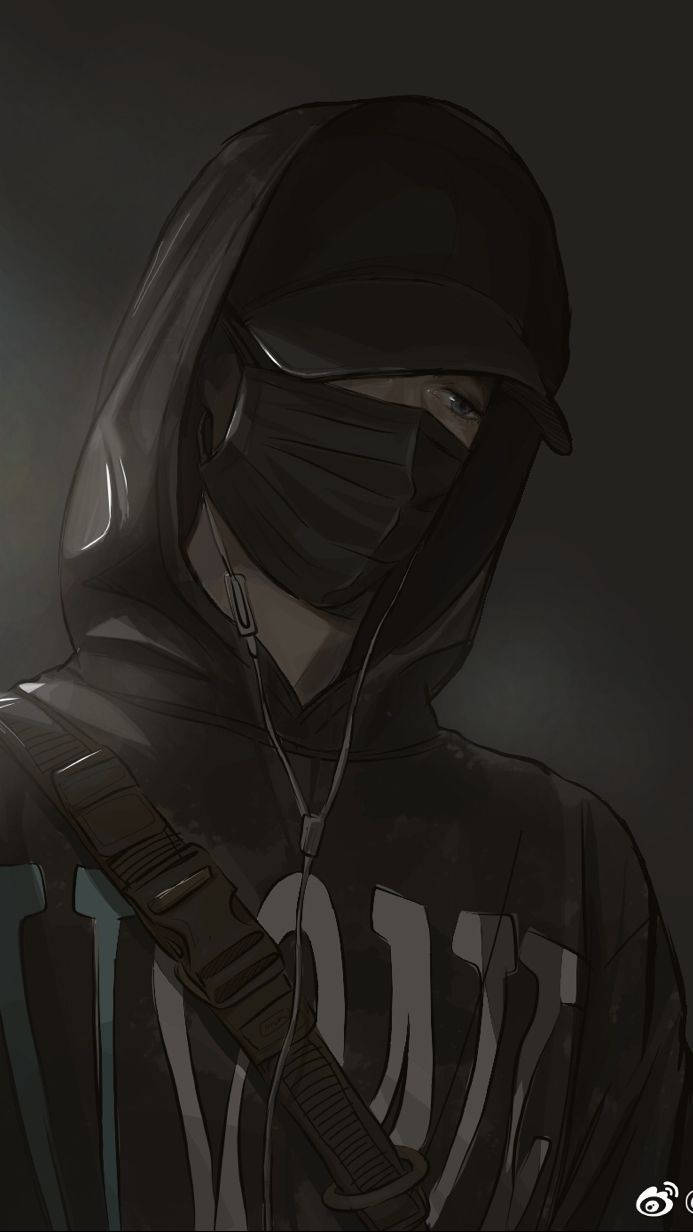 Kijana wa Anime Kofia na Hoodie Nyeusi Picha ya Ukuta