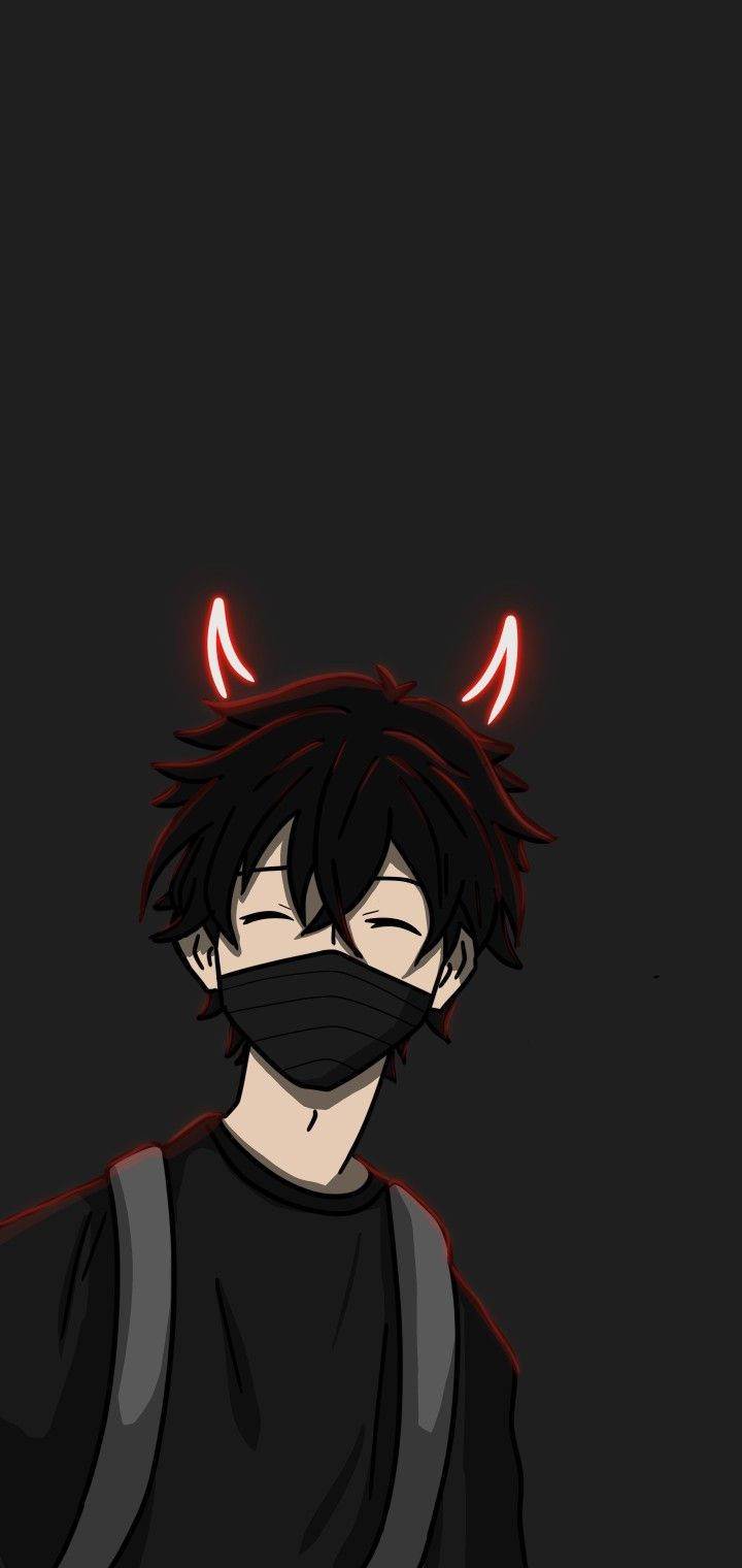 Kijana wa Anime Pembe za Shetani Nyeusi Picha ya Ukuta
