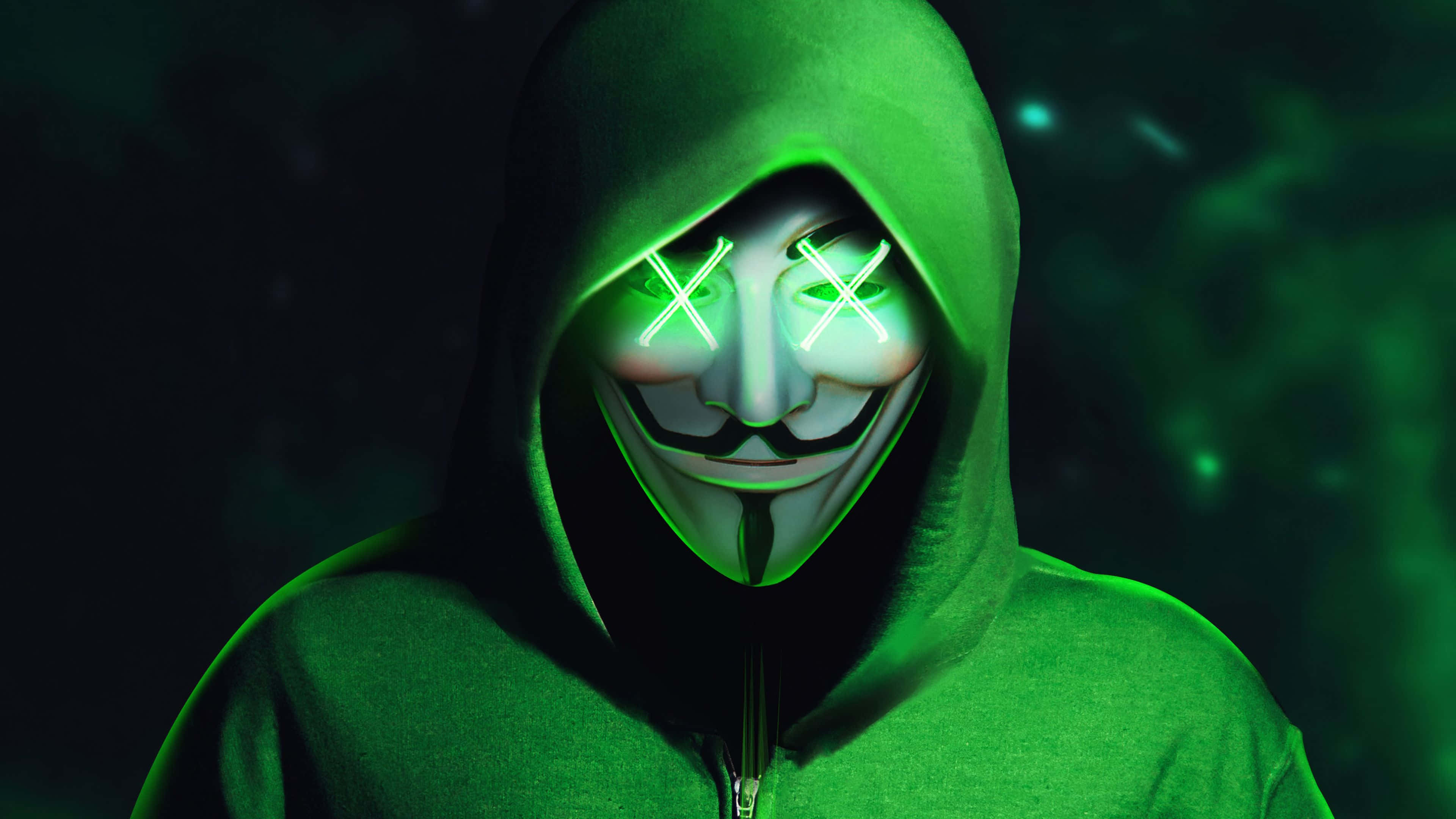 Kijani 4K Mask ya Mhackri Asiyejulikana Picha ya Ukuta