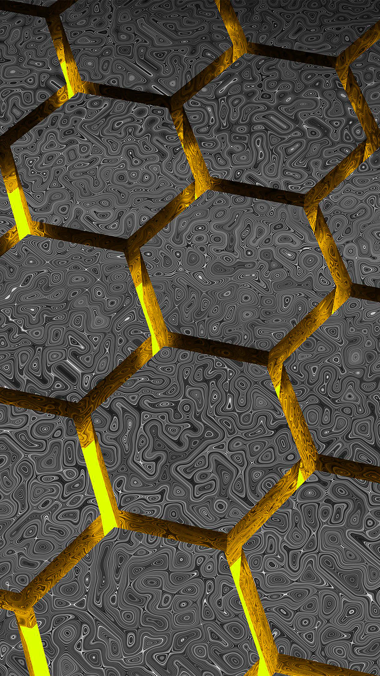 Kijivu na Njano Hexagoni 3D Picha ya Ukuta