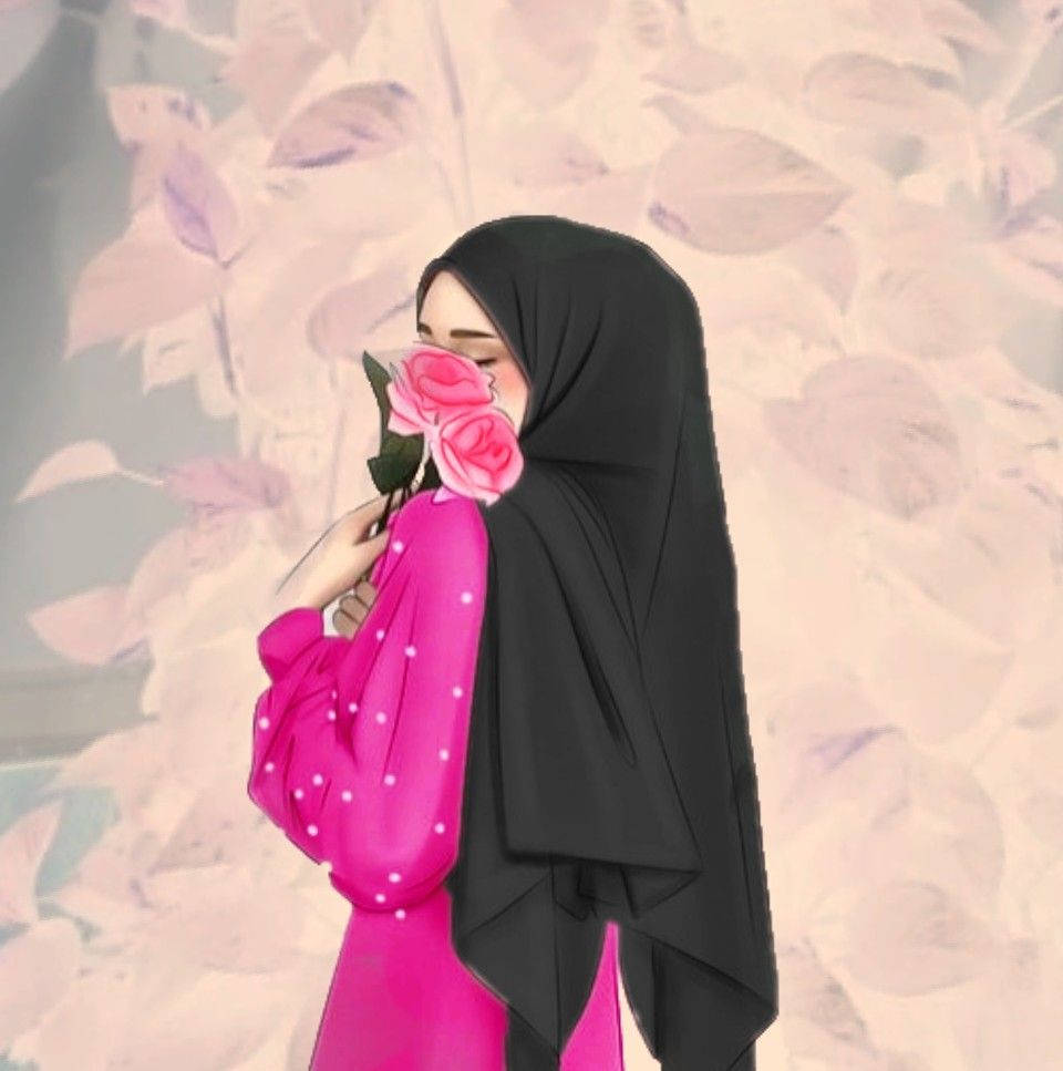 Kikatuni cha Hijab Rangi ya Waridi Picha ya Ukuta