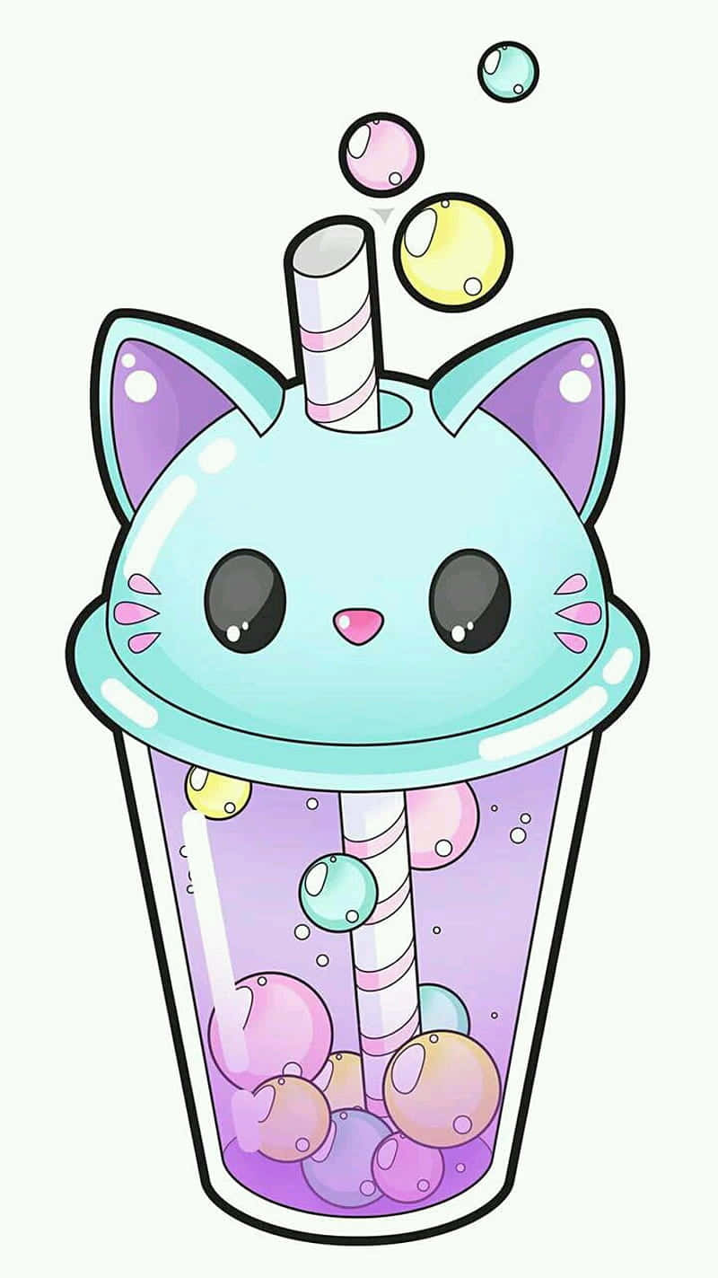 Kikombe cha Paka Mrembo cha Kawaii Picha ya Ukuta