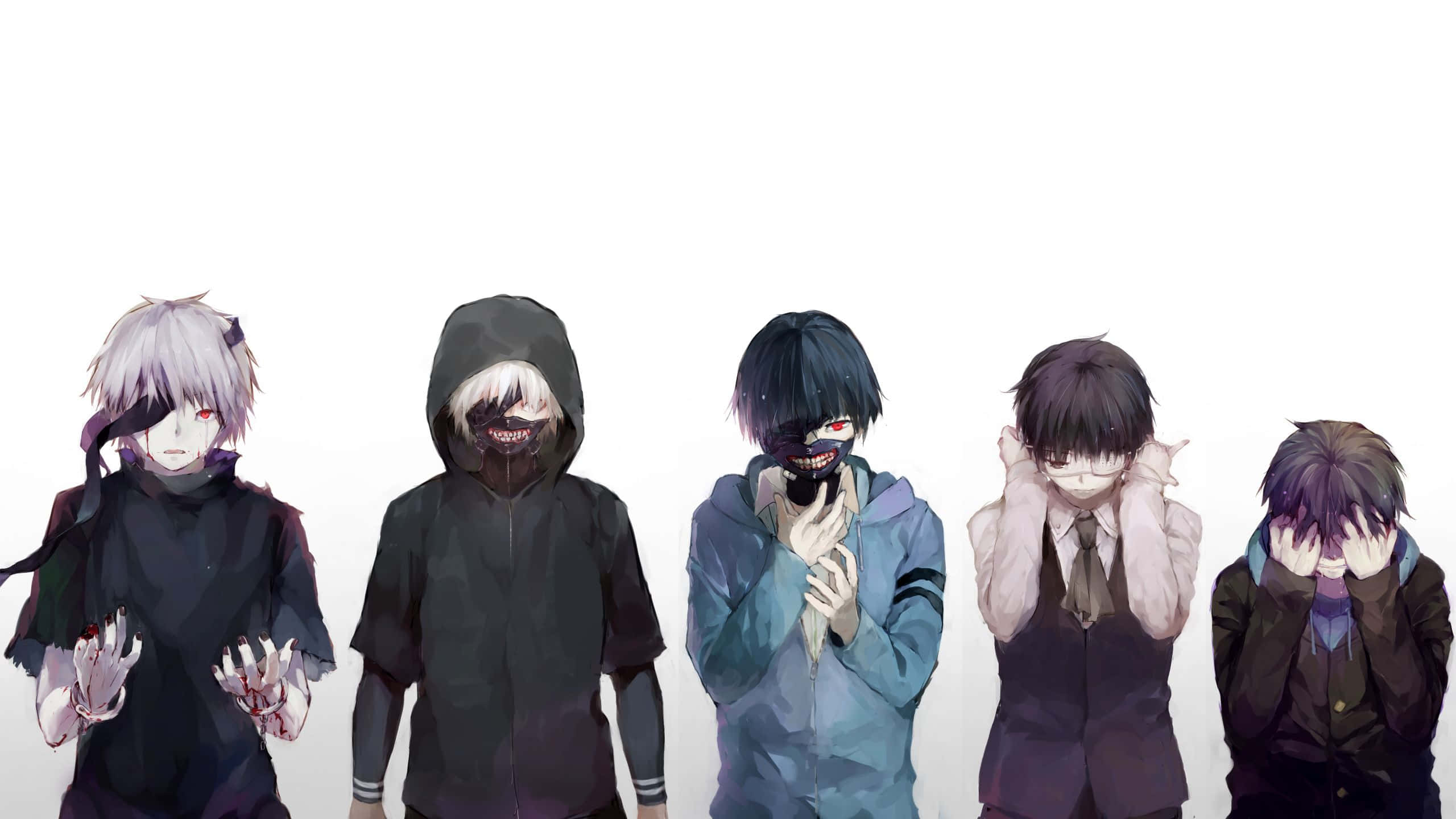 kikundi cha wahusika wa anime wamesimama kwa mstari Picha ya Ukuta