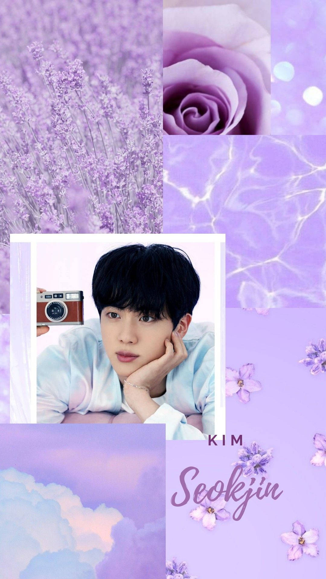 Kim Seokjin Aesthetic Rangi ya Zambarau Pastel Picha ya Ukuta