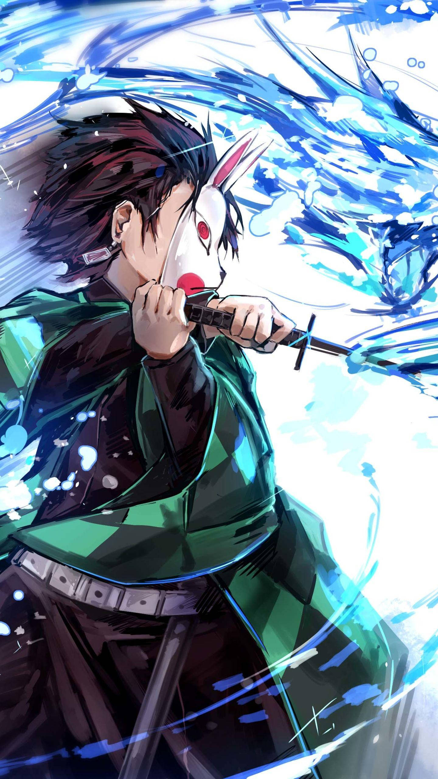 Kimetsu no Yaiba Tanjiro Maji ya Maji Yanayozunguka Picha ya Ukuta