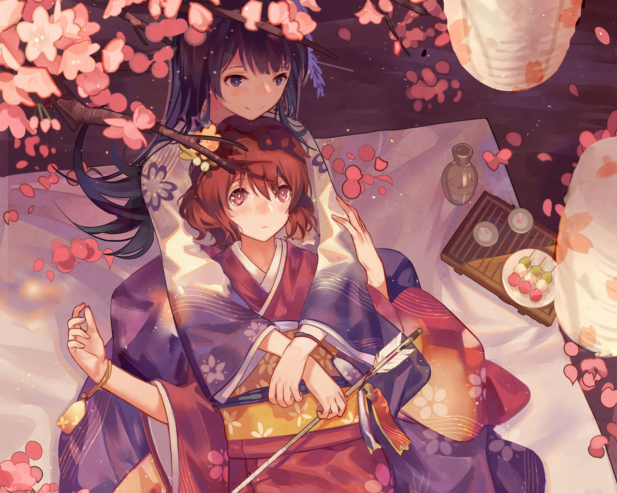 Kimono za Lesbian za Anime Picha ya Ukuta