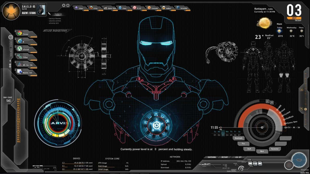 Kiolesura cha Dawati cha Jarvis cha Iron Man cha Baadaye Picha ya Ukuta