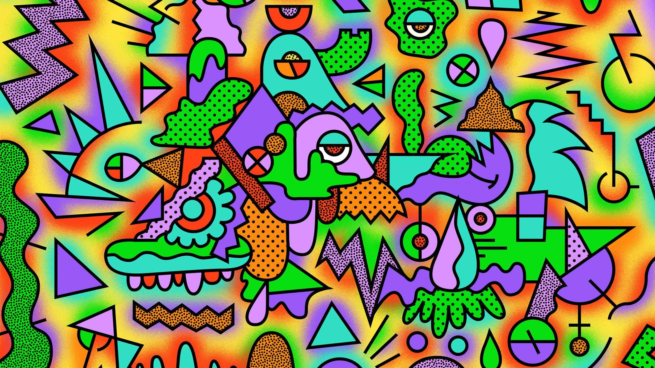 kipande cha sanaa ya psychedelic yenye rangi nyingi na maumbo mbalimbali Picha ya Ukuta